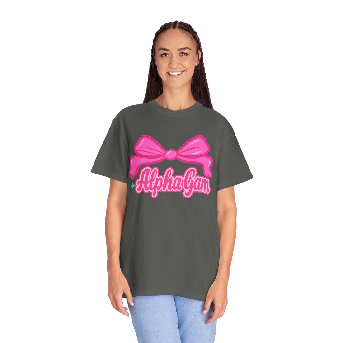 AlphaGam Bow T-Shirt | Unisex Garment-Dyed Tee for Sorority Sisters, College Apparel, Gifts for Greek Life, Casual Outfit, Sorority [...]