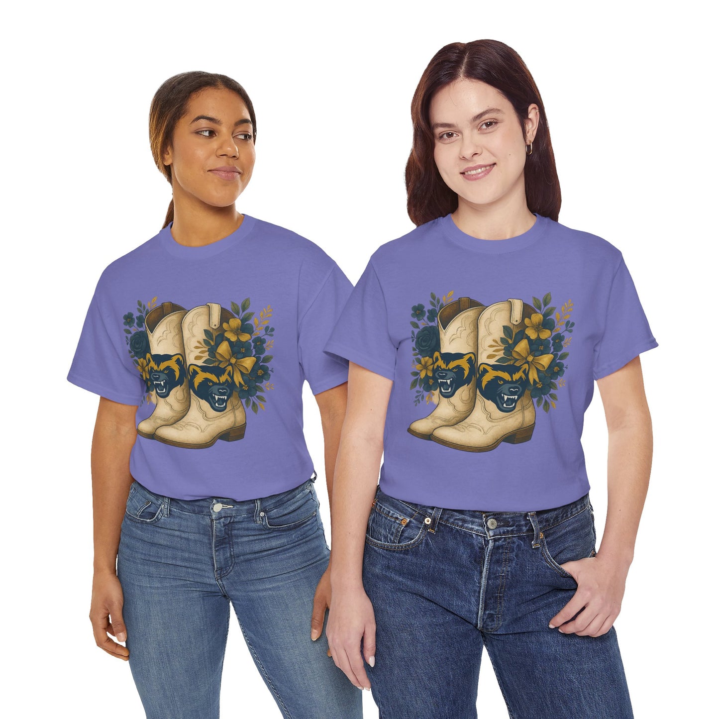 Graphic Tee - Michigan Wolverines Maize and Blue Country Chic Floral Cowboy Boots Vintage Style Shirt