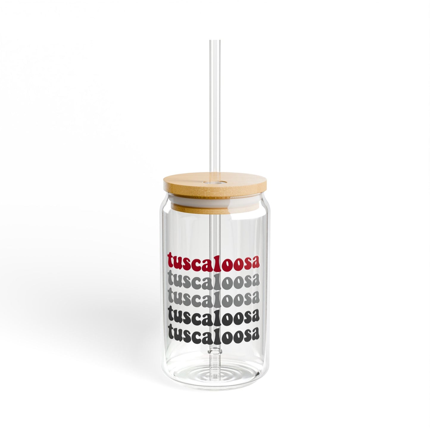 Stylish Tuscaloosa Sipper Glass, Eco-Friendly Drinkware, Glass Straw, College Student Gift, Customizable Cup, Home Bar Decor, Party Glass
