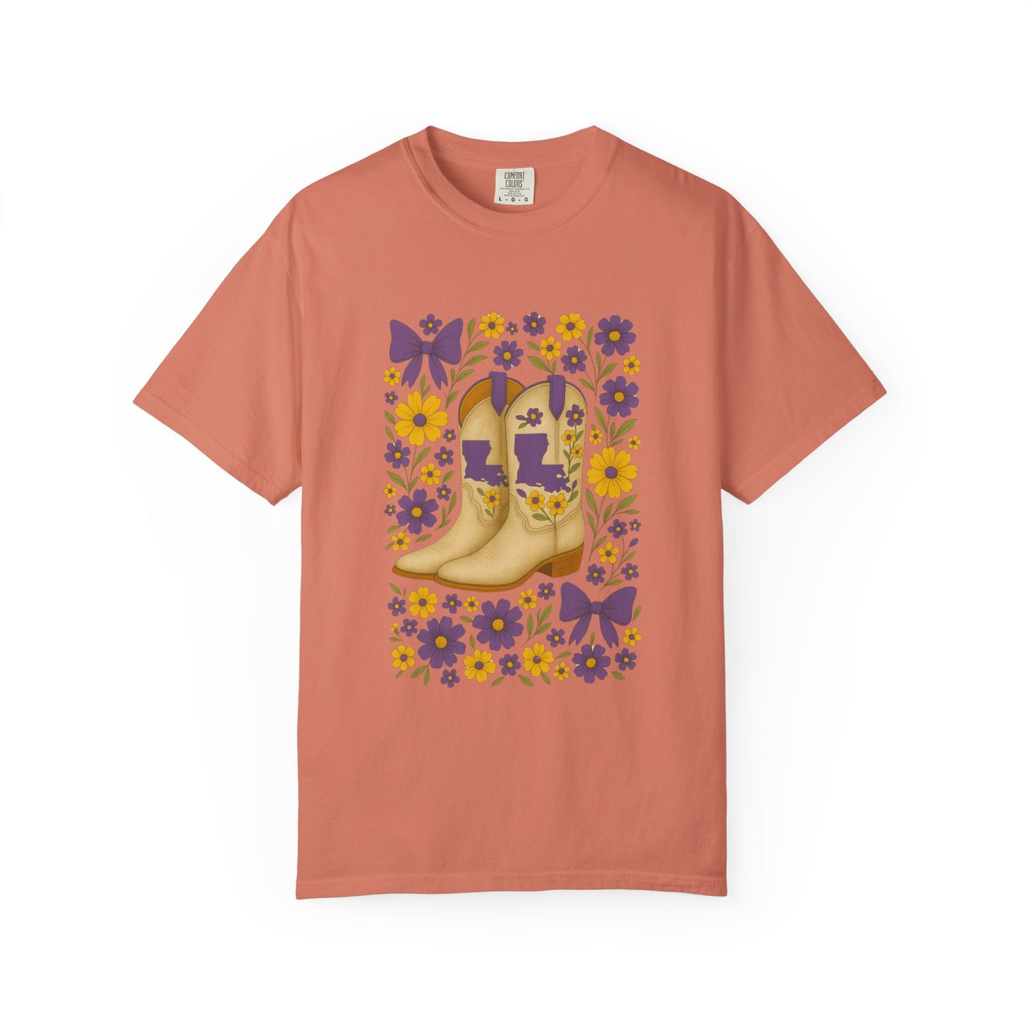T-Shirt - Western Floral Boot T-Shirt, Vintage Graphic Shirt, Gift for Cowgirl, LSU Tigers, Louisiana Game Day