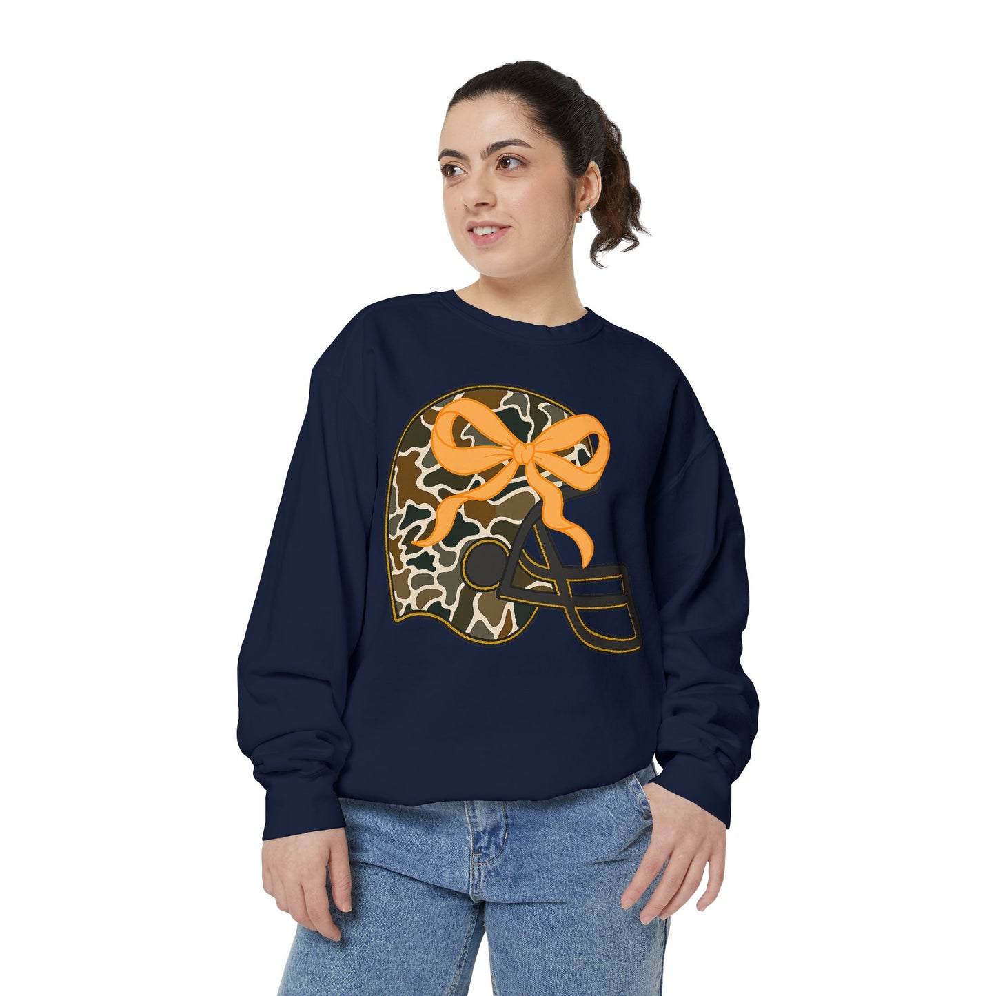 Comfort colors sweatshirt Camo Helmet Design, Casual Athletic Wear, Unisex Fall Fashion, Gift for Sports Fans