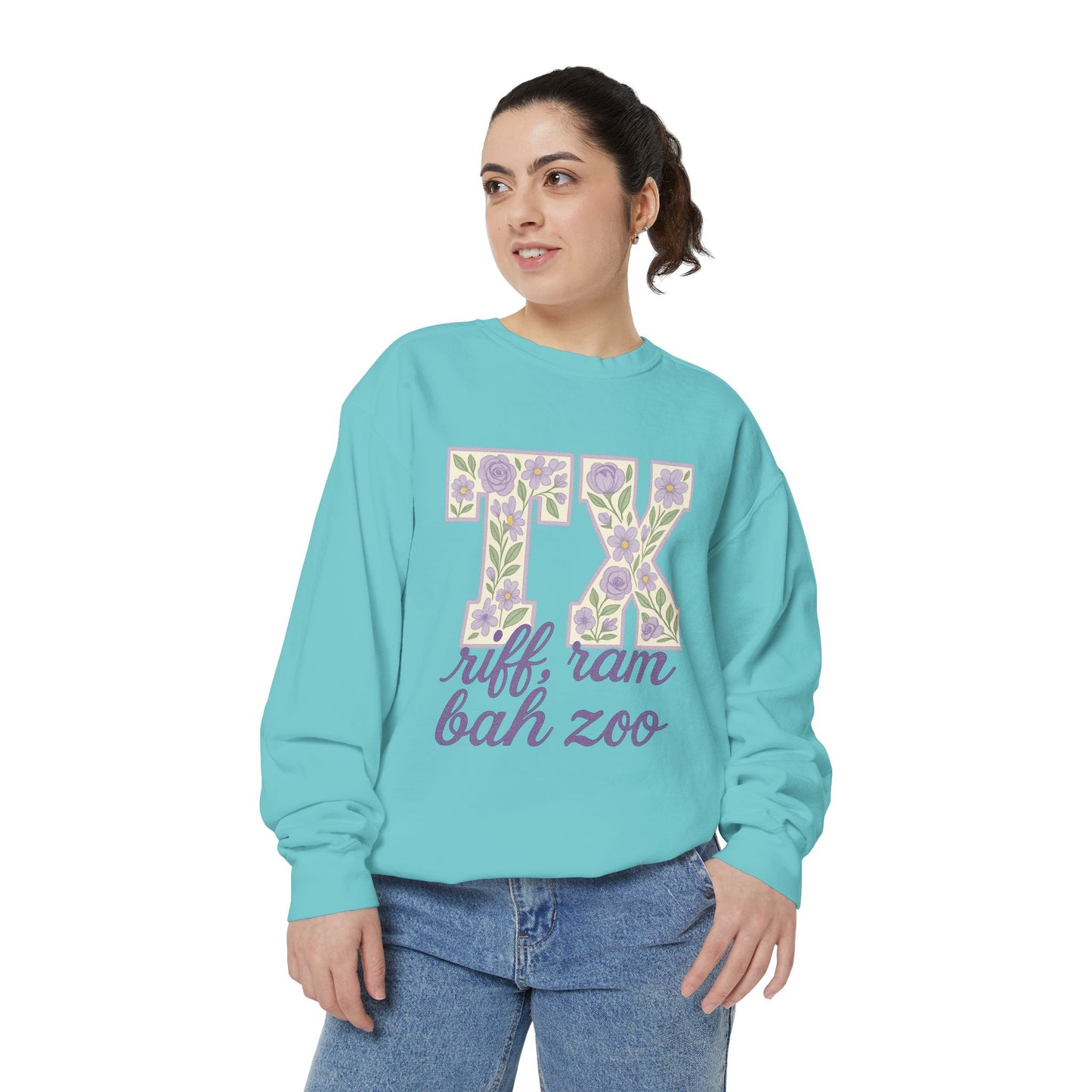 TCU Floral TX Sweatshirt - Unisex Garment-Dyed, Cozy Casual Wear, Texas Pride, Gift for Friends, College Apparel, Spring Outfits