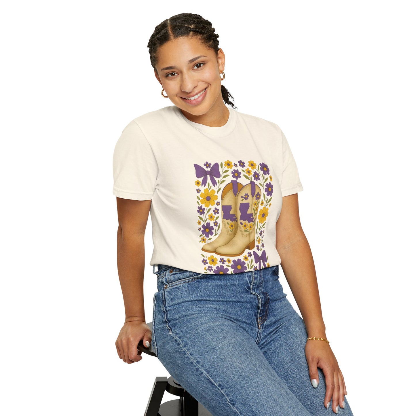 T-Shirt - Western Floral Boot T-Shirt, Vintage Graphic Shirt, Gift for Cowgirl, LSU Tigers, Louisiana Game Day