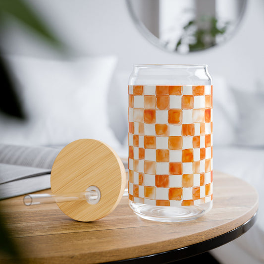 Tennessee Checkered 16oz Sipper Glass, Tennessee Checkered Chic - Stylish Drinkware for Home, Parties, Gifts