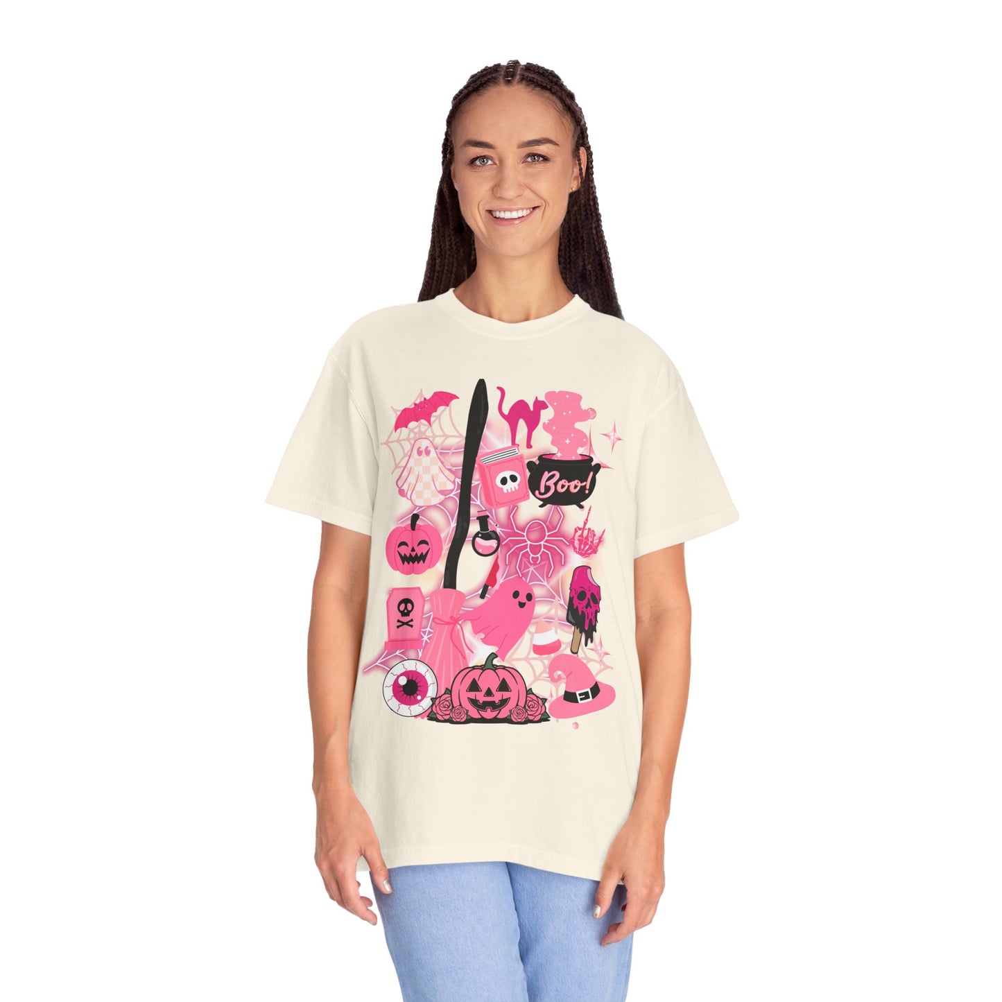 Pink Halloween-Themed Unisex T-shirt, Spooky Shirt, Ghostly Apparel, Boo T-shirt, Fall Fashion, Halloween Costume Top
