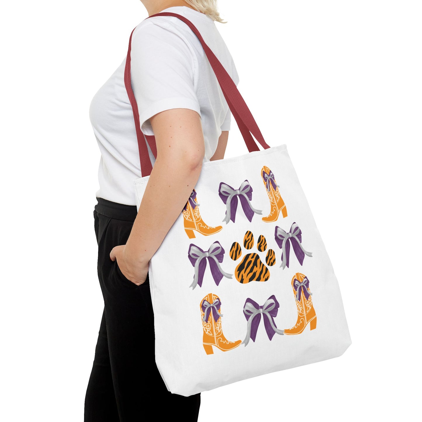 SC Clemson Coquette Bow Tiger Print Tote Bag, Go Tigers, SC Game Day, Clemson, SC, College Student Gift, Graduation Gift, SC Tigers Fan, Clemson Alumni