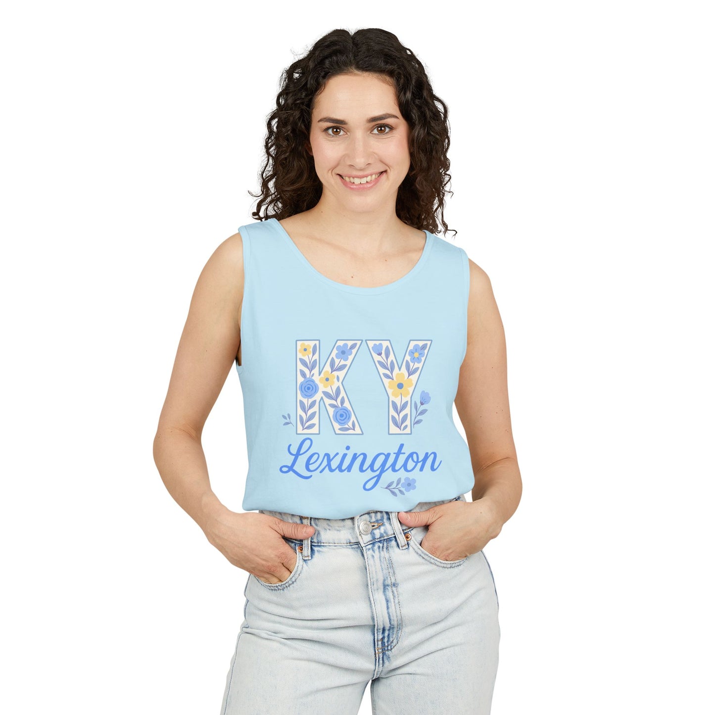 Kentucky Floral Letter Tank Top, Summer Tank, Cute Souvenir, Unisex Summer Apparel, Gift for Her, Comfort Colors, Graduation Gift