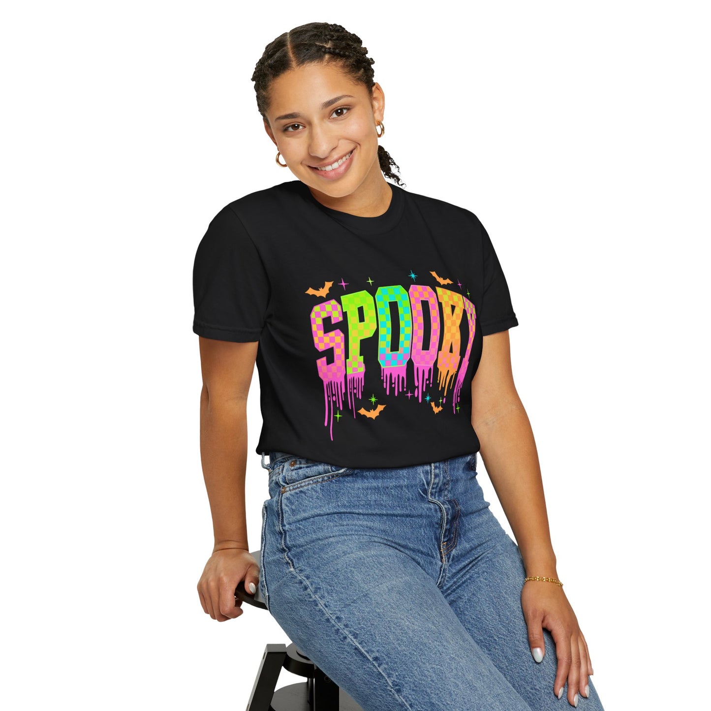 Colorful Neon Checkered Spooky T-Shirt