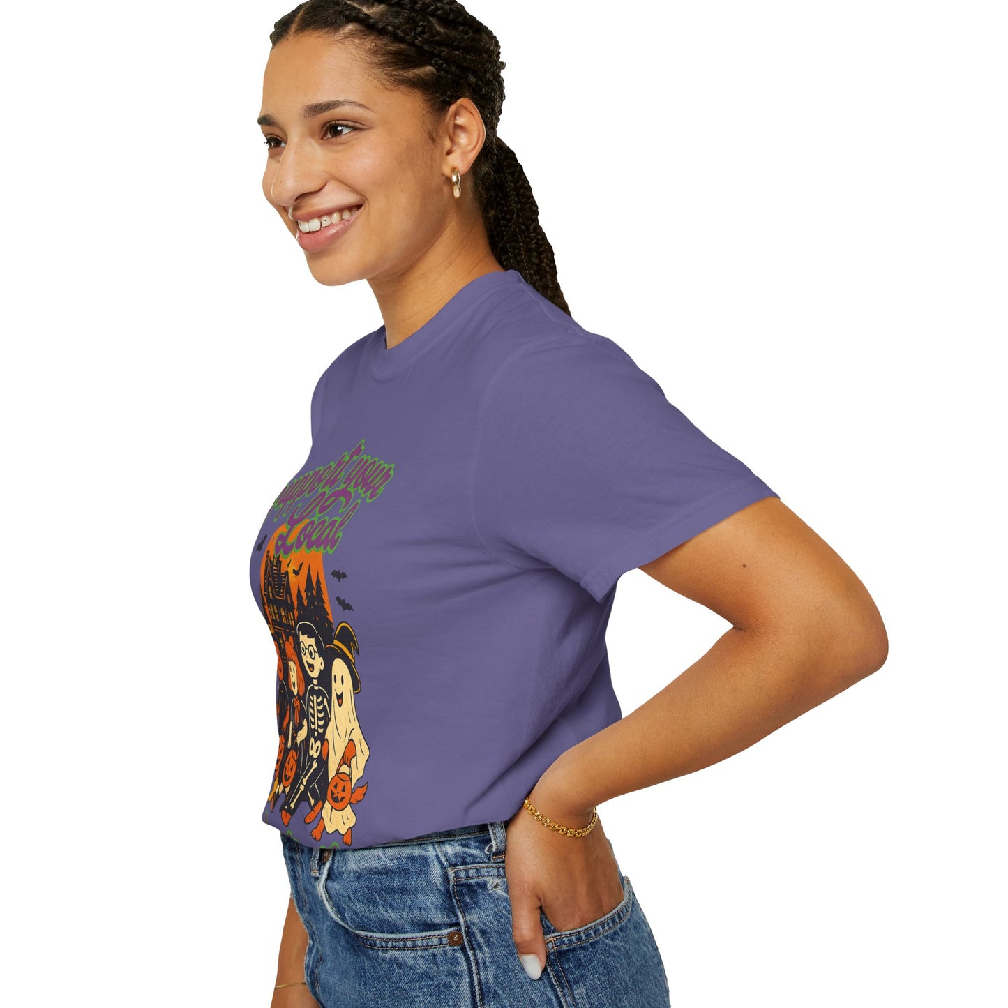 Halloween Support T-Shirt, Youth Trick or Treat Shirt, Garment-Dyed Tee for Kids, Spooky Season Apparel, Holiday Party Top, Fun Costume Wear