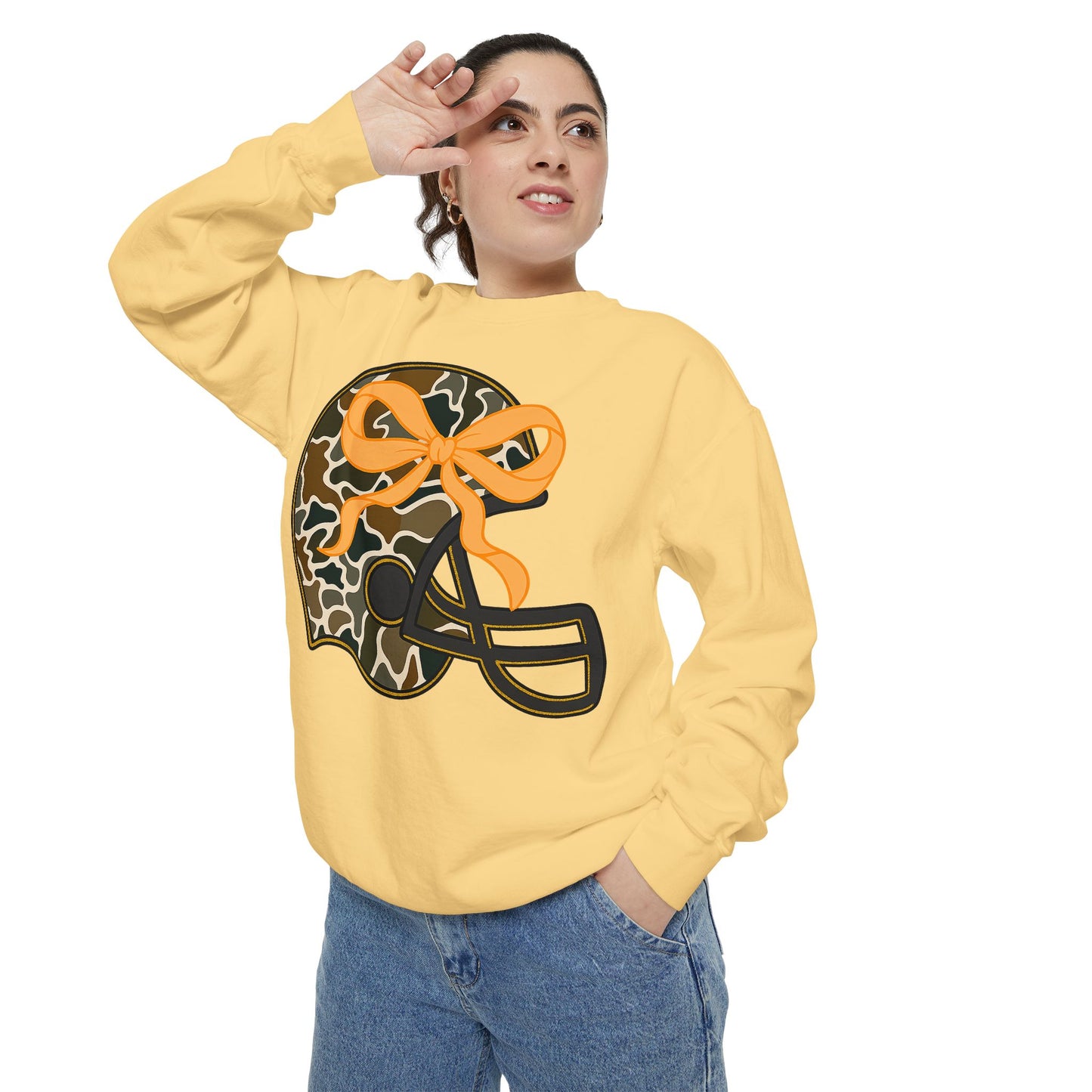 Comfort colors sweatshirt Camo Helmet Design, Casual Athletic Wear, Unisex Fall Fashion, Gift for Sports Fans