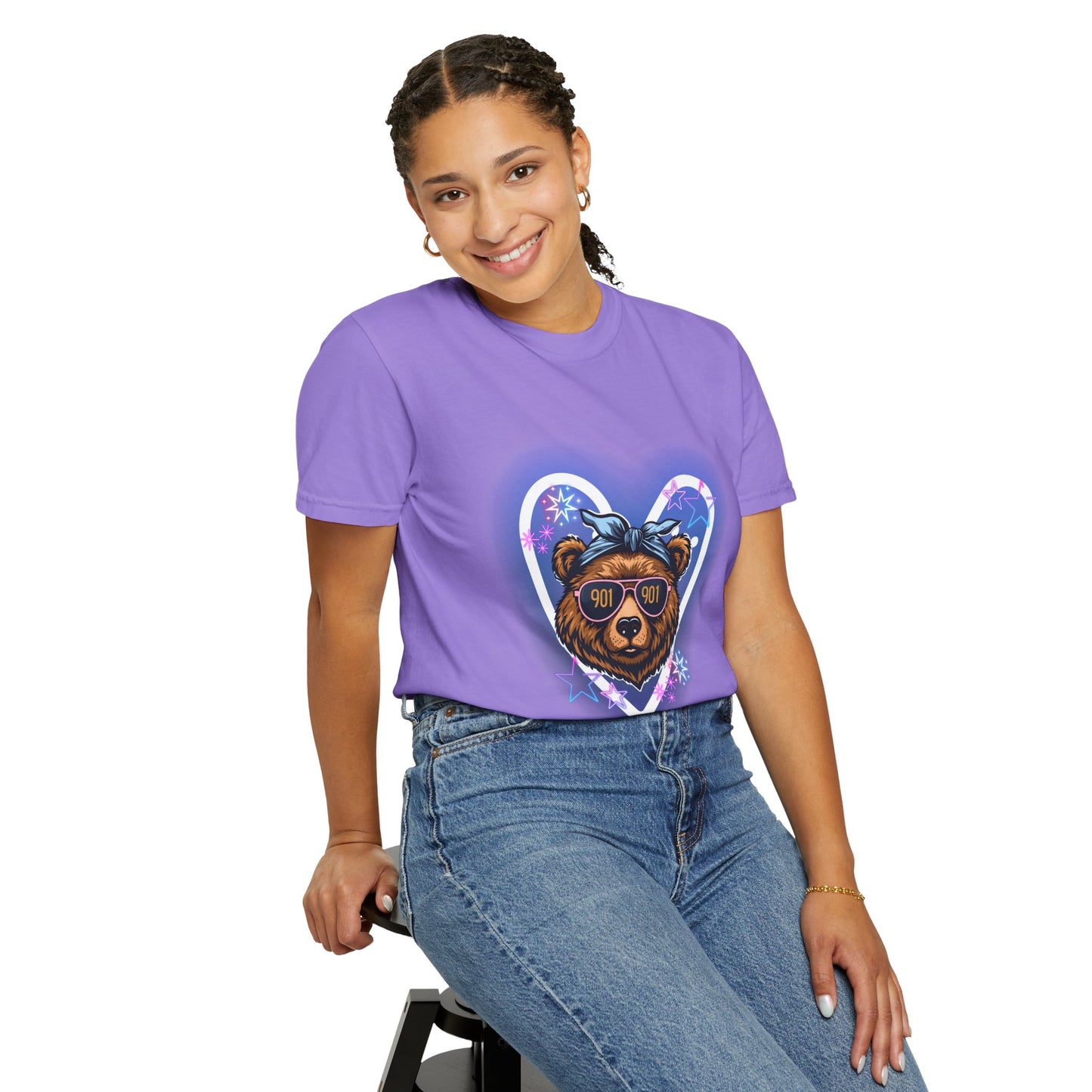 Neon Memphis Bear Graphic T-Shirt, Unisex Fashion Tee, Trendy Apparel, Memphis Grizz, 901 Memphis, Retro Design, Comfort Colors, Memphis Basketball Fan