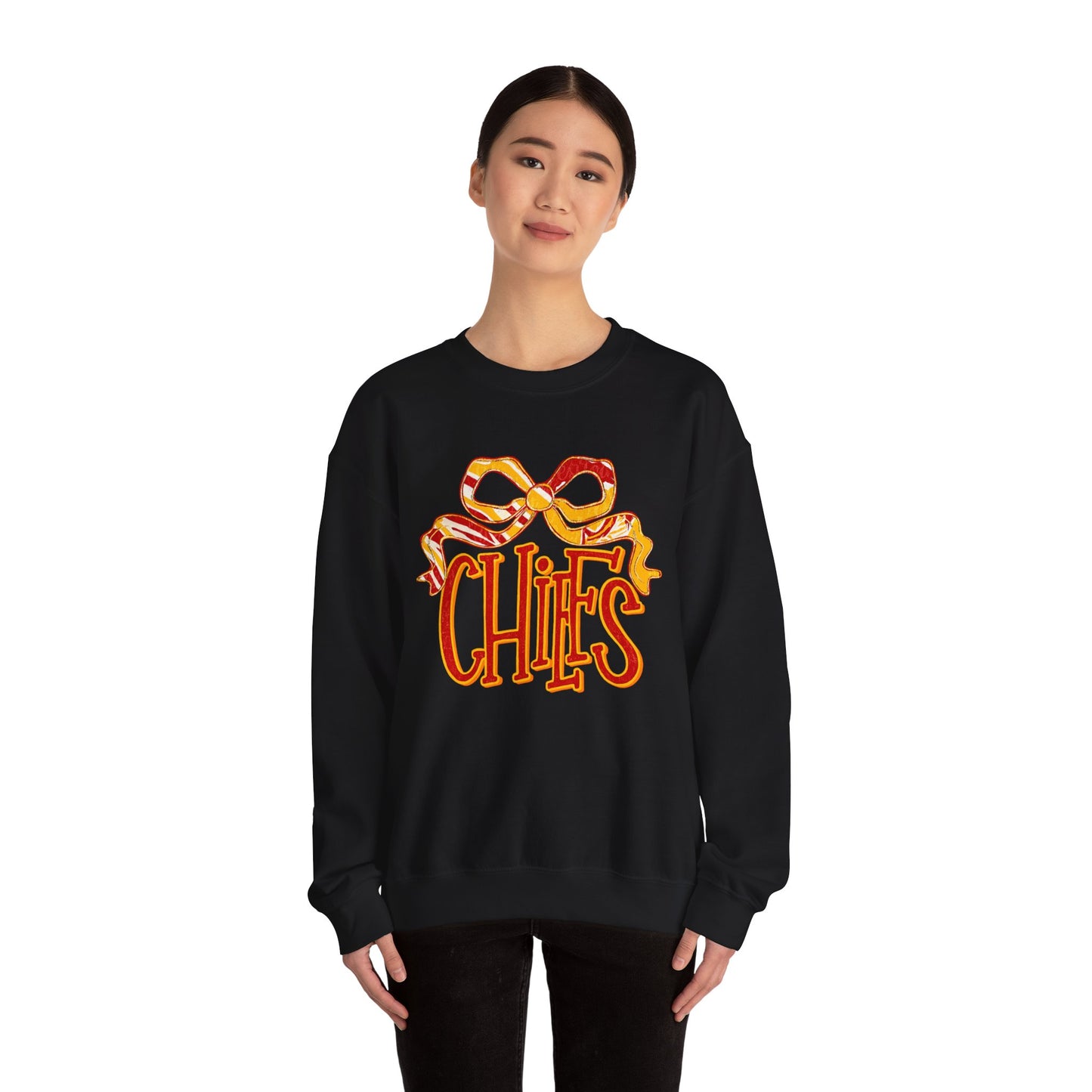 Chic Bow Design Unisex Sweatshirt, Cozy Fall Apparel, Holiday Gift, Casual Wear, Comfortable Style, Unique Sweatshirt