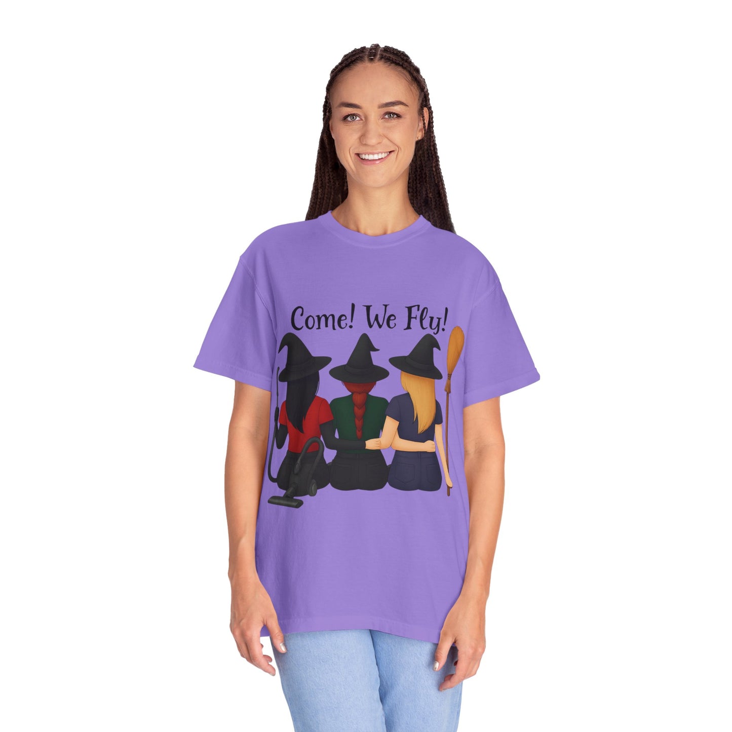 Witchy Halloween T-shirt - Come We Fly Unisex Garment-Dyed Tee