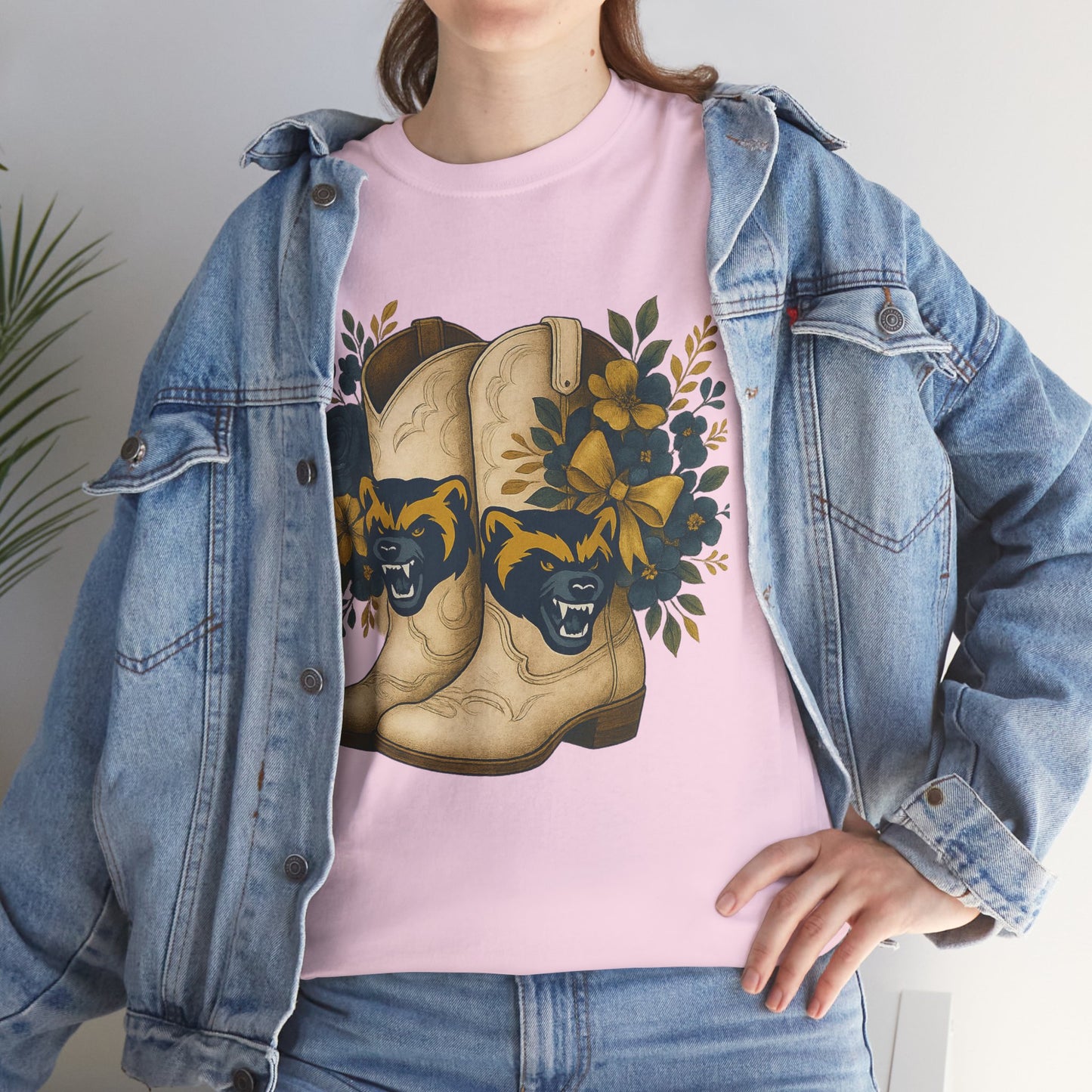 Graphic Tee - Michigan Wolverines Maize and Blue Country Chic Floral Cowboy Boots Vintage Style Shirt