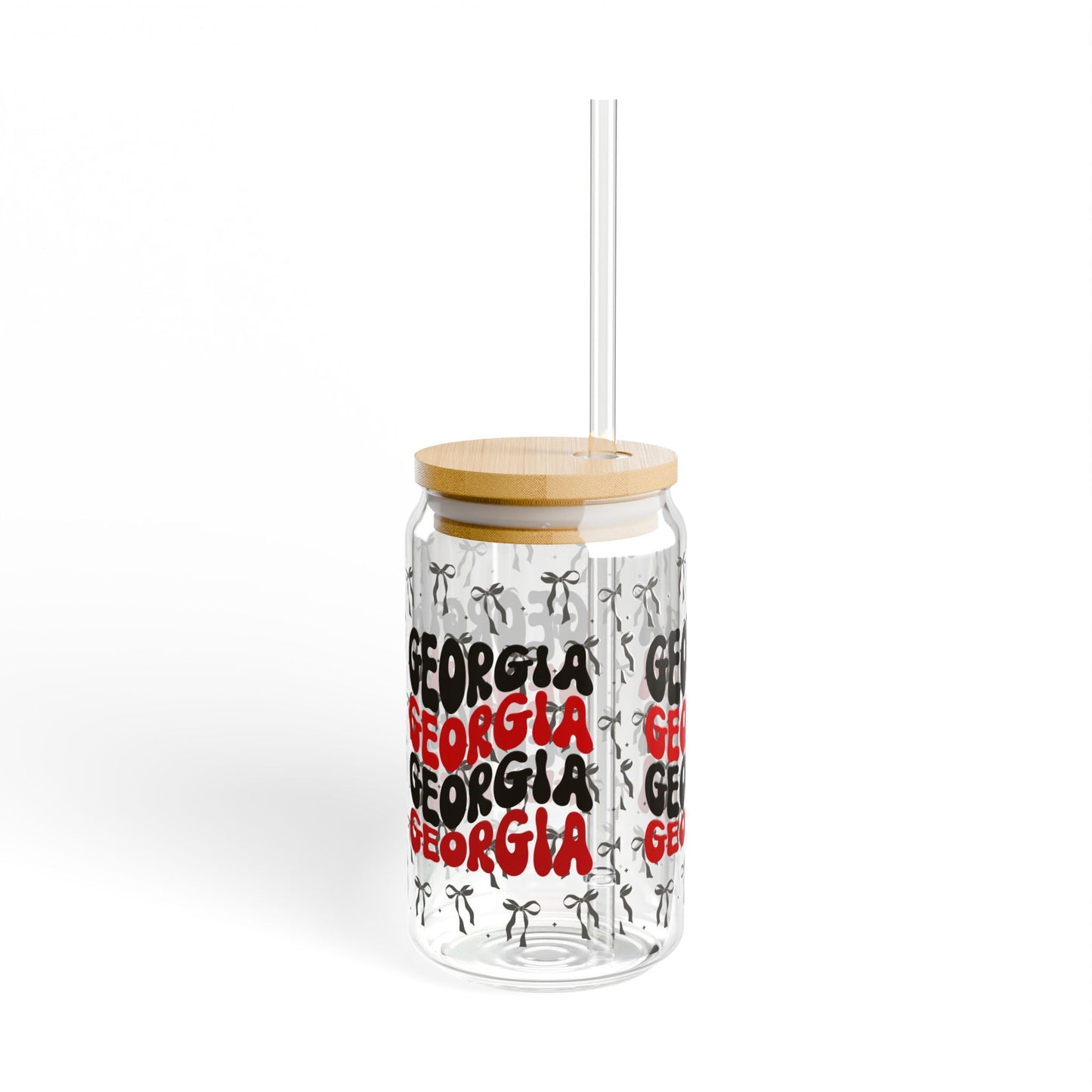 Coquette Bow Georgia Sipper Glass - 16oz | Fun Barware, Summer Drinkware, Trendy Glass, Party Essential, Gift for Georgia Lovers, UGA Game Day, Graduation Gift