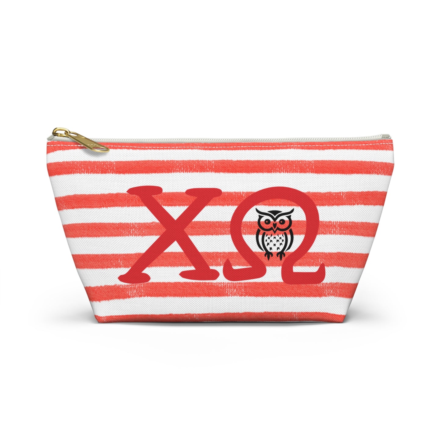 Chi Omega Charming Owl Accessory Pouch, Makeup Bag, Gift for Her, Zodiac Lover, Cute Organizer, Striped Cosmetic Pouch