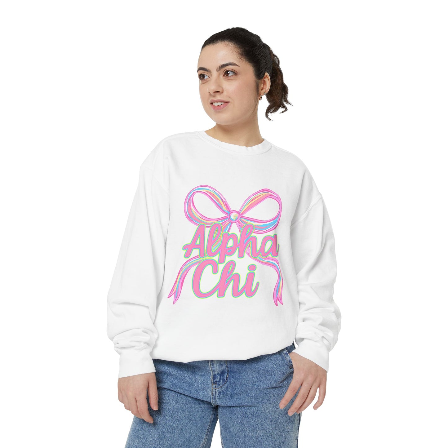 AlphaChi Garment-Dyed Sweatshirt, Sorority Sweatshirt, Personalized Gift, College Apparel, Comfortable Crewneck, Trendy Fashion