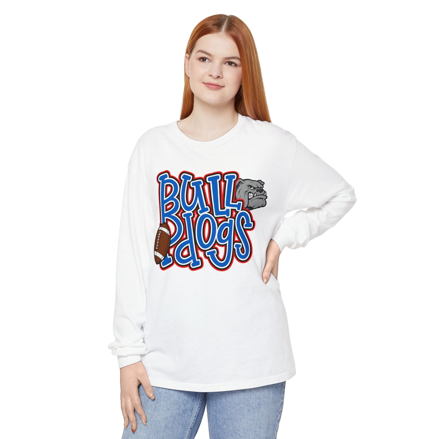 Bull Dogs Long Sleeve T-Shirt - Unisex Garment-Dyed Tee for Sports Fans