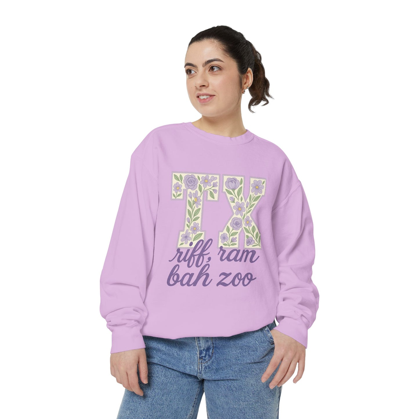 TCU Floral TX Sweatshirt - Unisex Garment-Dyed, Cozy Casual Wear, Texas Pride, Gift for Friends, College Apparel, Spring Outfits