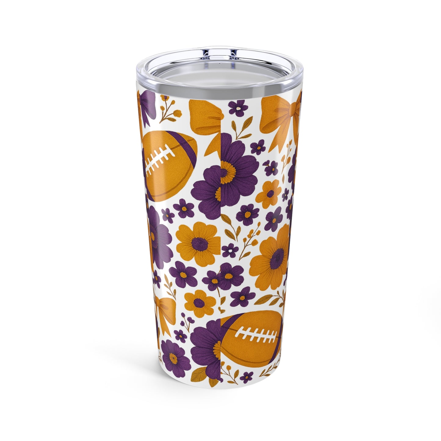 Floral Football Tumbler - 20oz Insulated Cup for Sports Lovers, Tailgating, Gifts for Coaches, Game Day Decor, Travel Mug, LSU Game Day, LSU Tigers, Graduation Gift