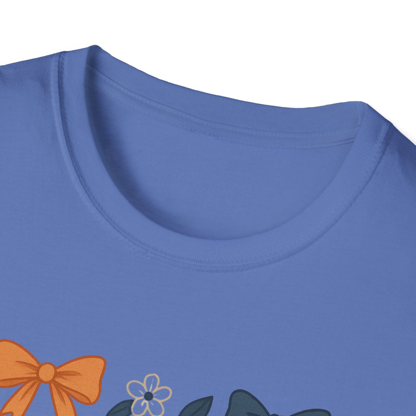 AU Floral Bow Graphic T-Shirt, Softstyle Tee, Botanical Print Shirt, Gift for Her, Casual Wear, Summer Fashion, Vintage Aesthetic