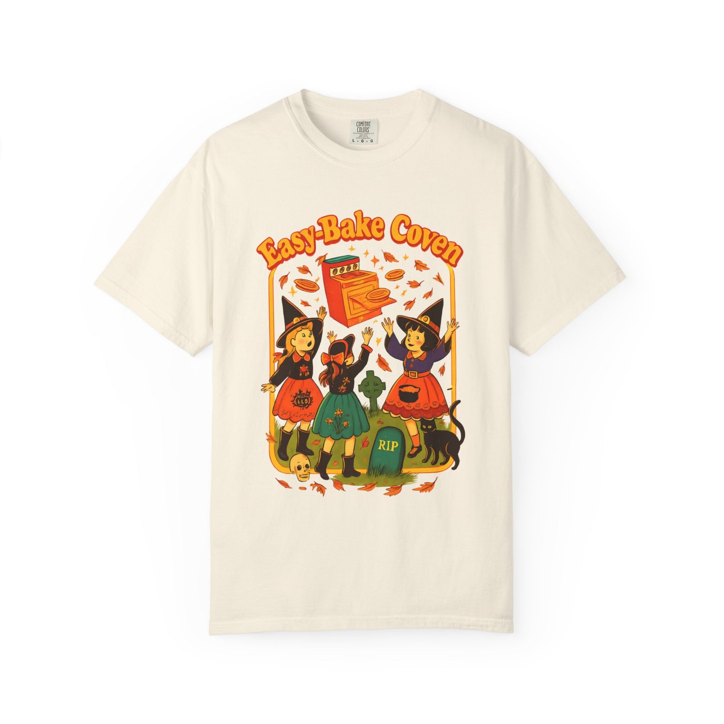 Halloween Witch T-Shirt, Unisex Garment-Dyed Shirt, Easy-Bake Coven Tee, Spooky Season Apparel, Cute Witch Design