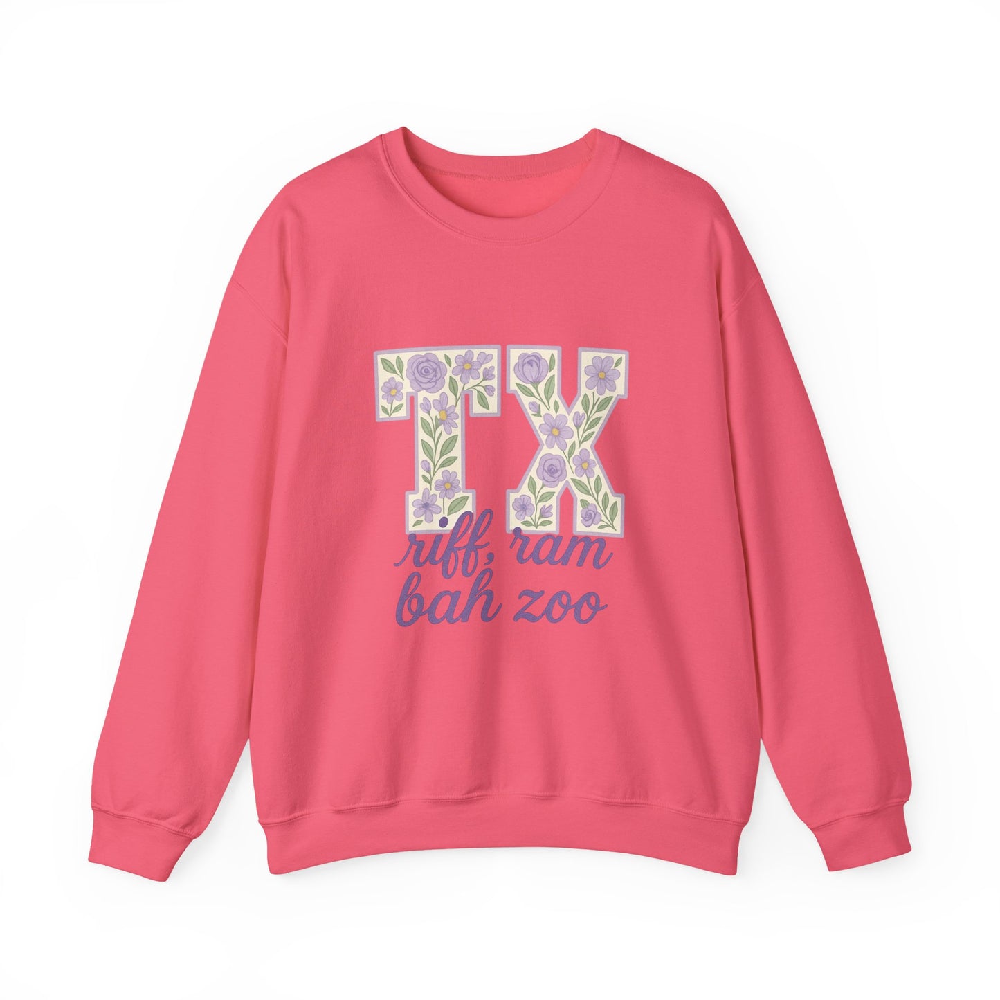 Texas Floral Sweatshirt, Cozy Unisex Crewneck, TX Riff Ram Bah Zoo Pullover, Gift for College Students, Texas Pride Apparel, Spring Fashion