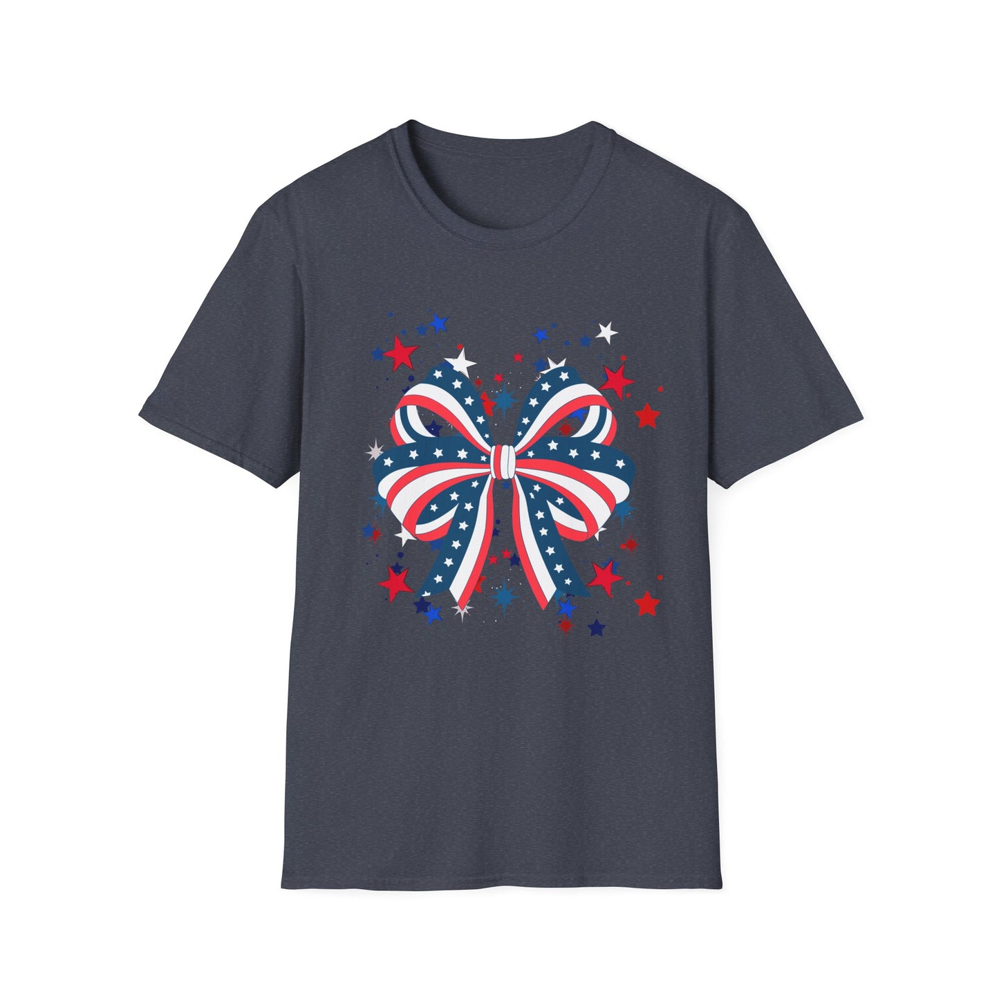 Patriotic Bow T-Shirt for Celebrations, 4th of July, Summer BBQ, Casual Outfit, Gift for Her, Unisex Softstyle Tee