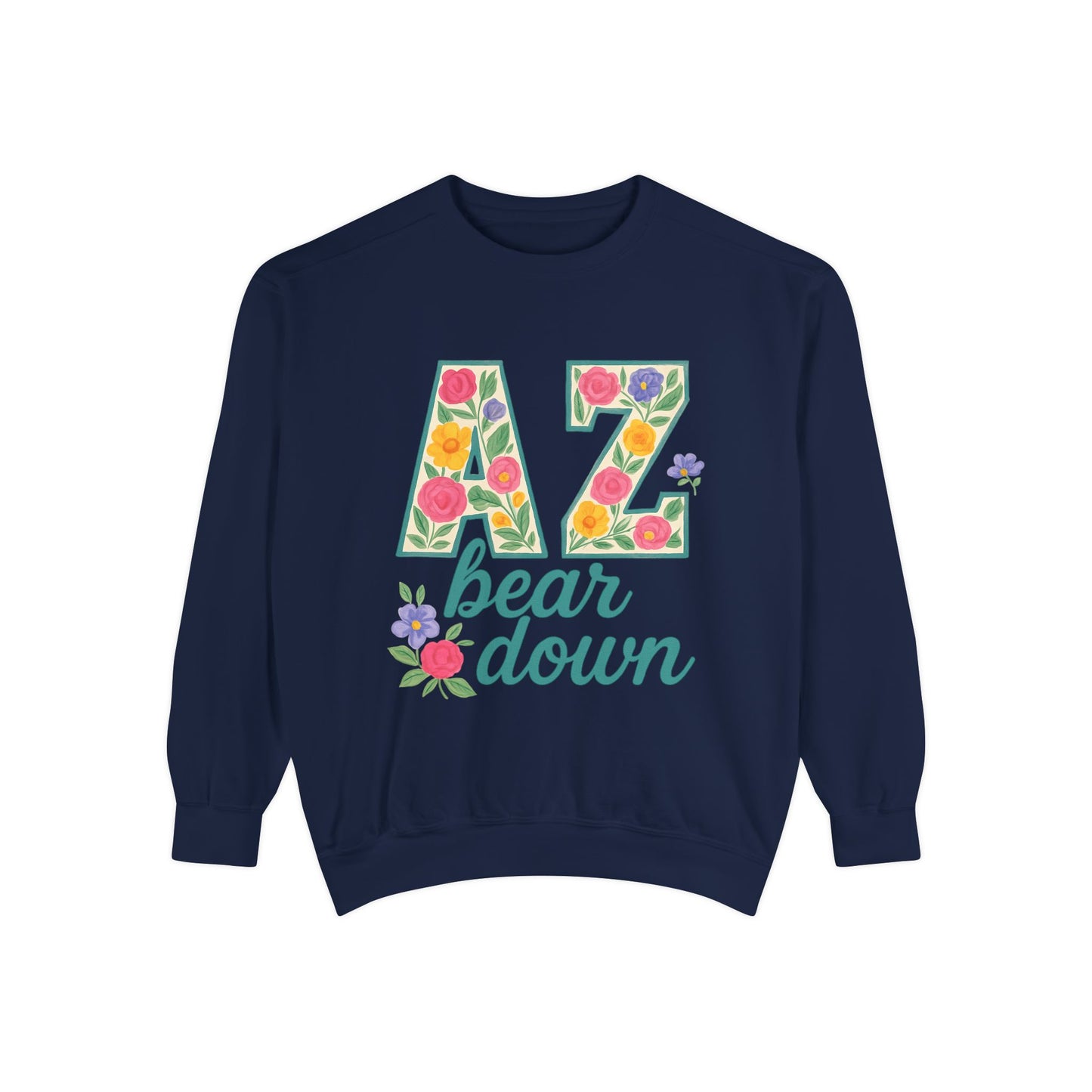 Arizona Floral Sweatshirt, Cozy Unisex Sweatshirt, Trendy Fall Layer, Gift for Him/Her, Sports Spirit Apparel, Bear Down AZ