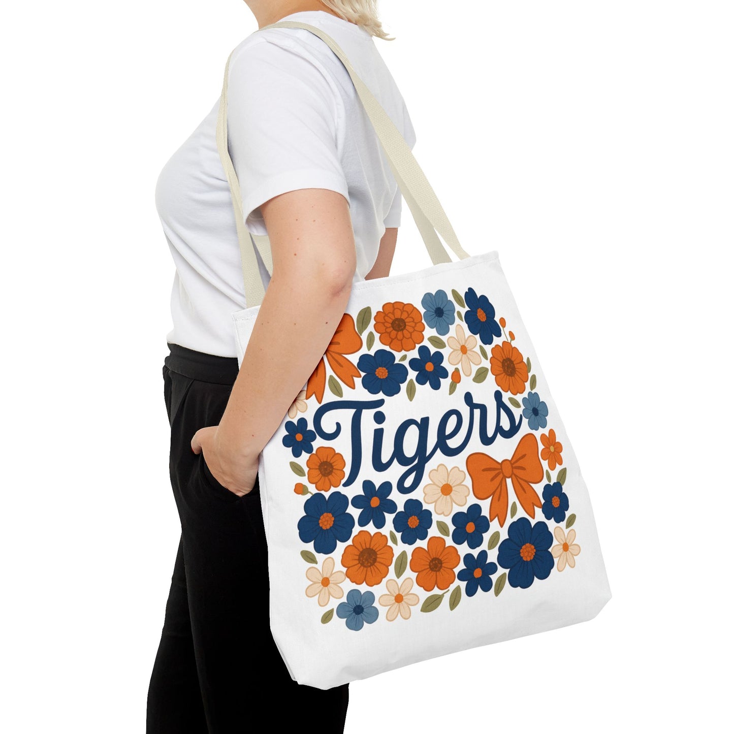 Floral Tiger Tote Bag, Cute Shopping Bag, Reusable Grocery Tote, Gift for Students, Eco-friendly Handbag, Graduation Gift, Alumni Gift