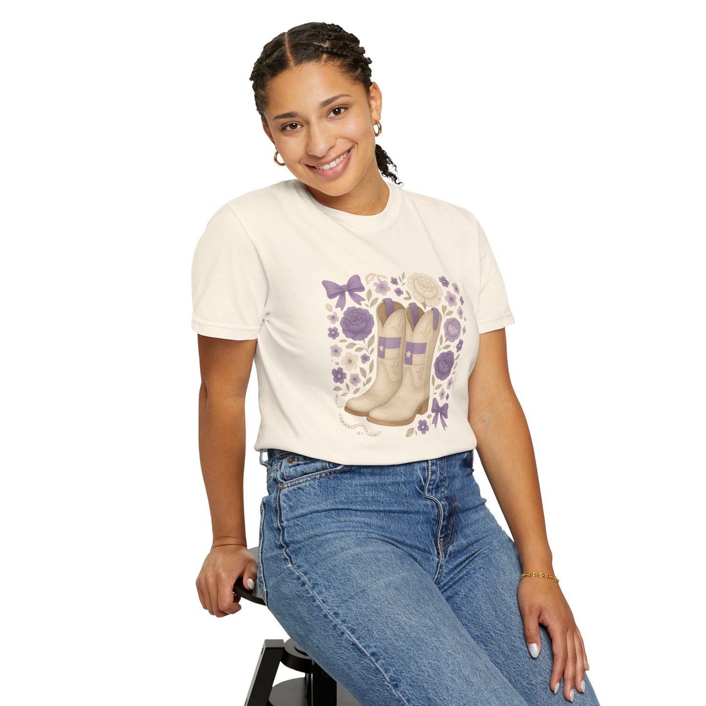 Whimsical Floral Boots Unisex T-Shirt | Casual Style, Gift for Her, Texas Christian University, TCU Frogs, Comfort Colors, Texas Fan gift, Graduation Gift