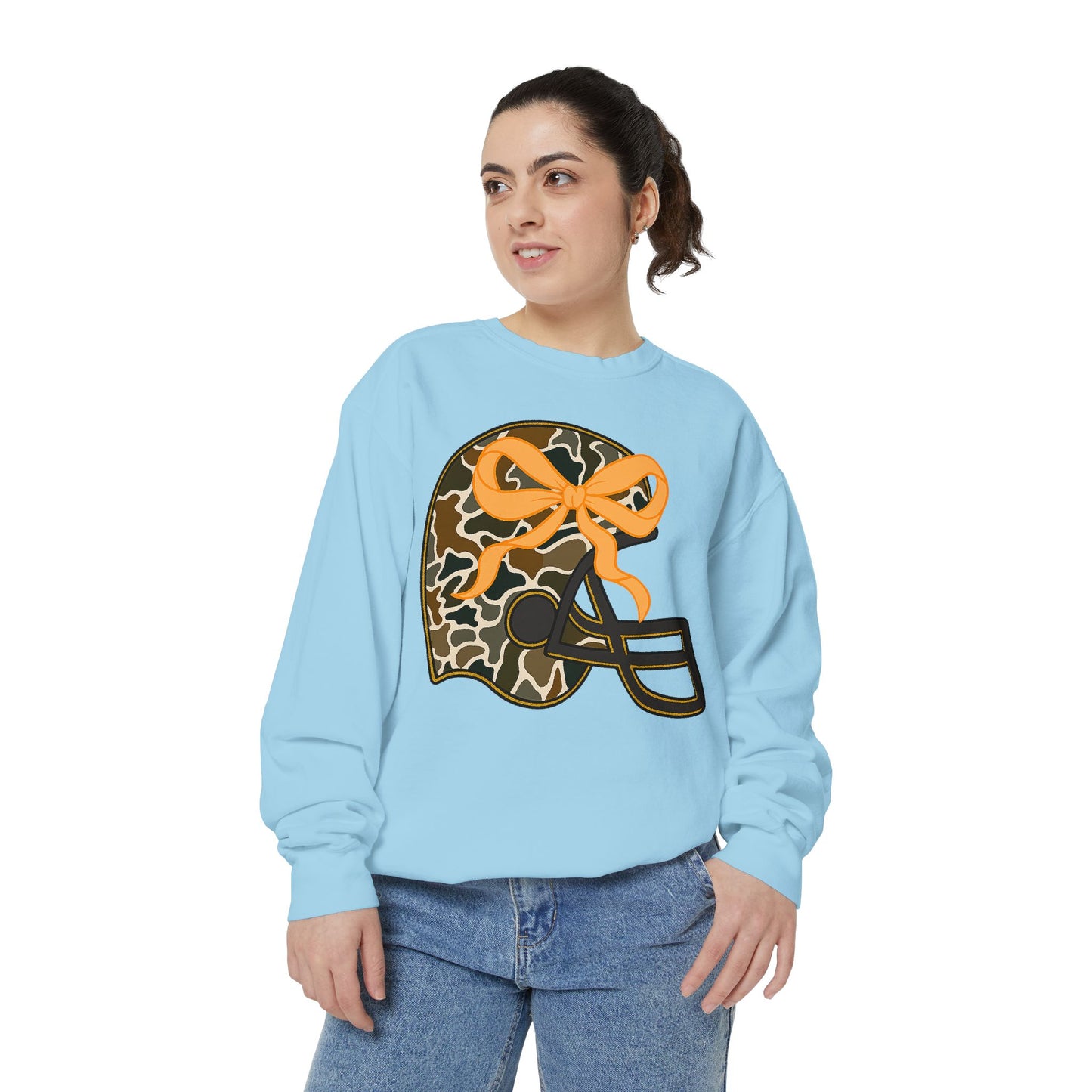 Comfort colors sweatshirt Camo Helmet Design, Casual Athletic Wear, Unisex Fall Fashion, Gift for Sports Fans