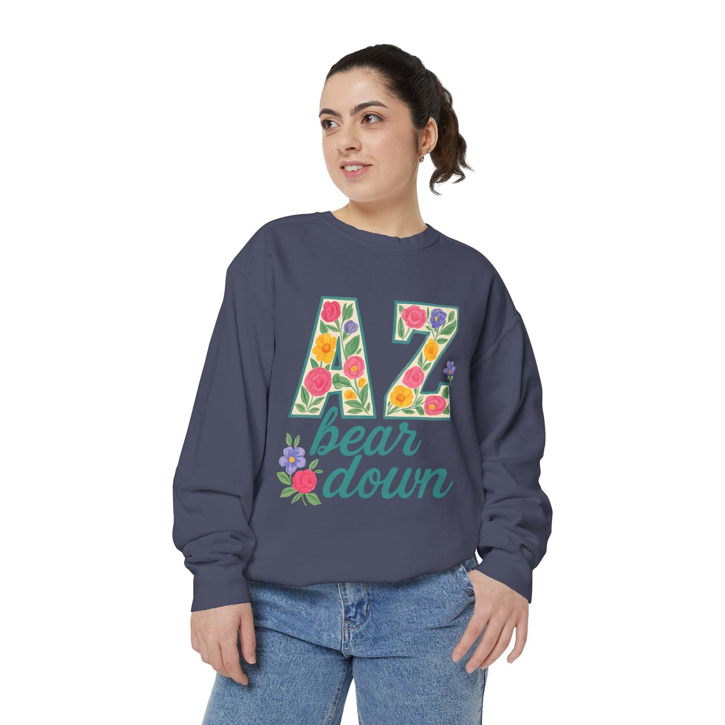 Arizona Floral Sweatshirt, Cozy Unisex Sweatshirt, Trendy Fall Layer, Gift for Him/Her, Sports Spirit Apparel, Bear Down AZ