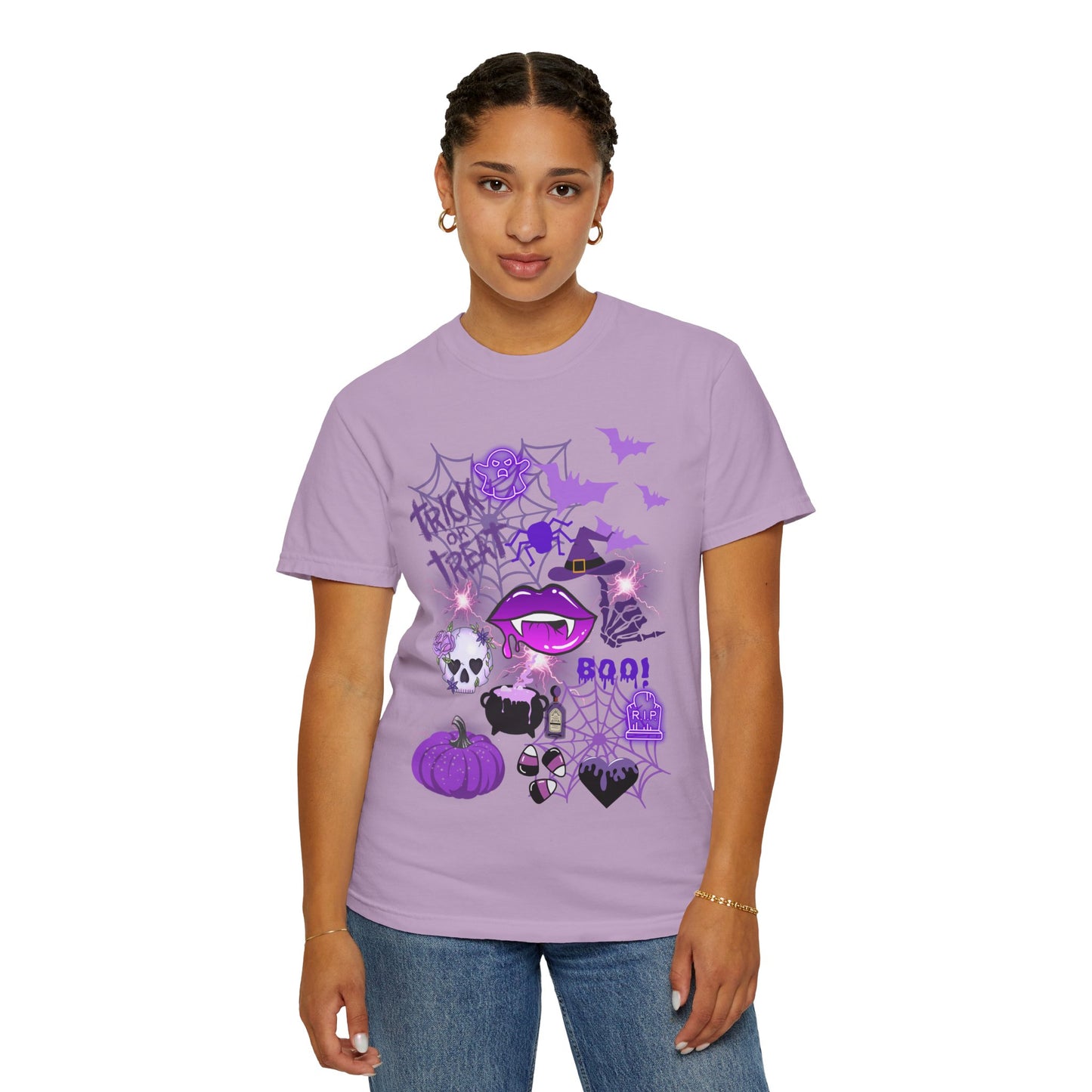 Spooky Purple Vibes Halloween Graphic T-Shirt, Fun Unisex Tee for Spooky Season, Trick or Treat, Boo! Shirt, Halloween Party Wear, Gift Idea