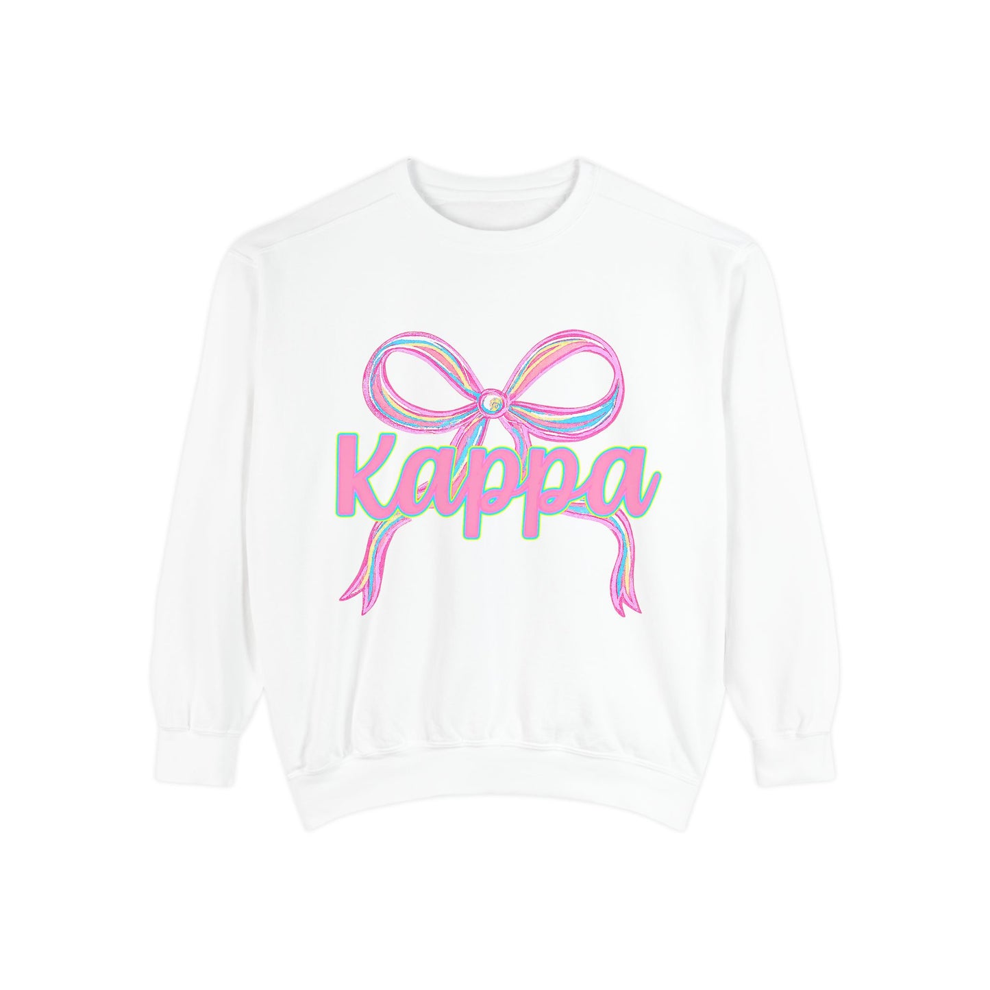 Kappa Bow Sweatshirt, Unisex Garment-Dyed Sweatshirt, Cozy Fashion, Fall Wardrobe, College Spirit, Gift Idea, Trendy Apparel