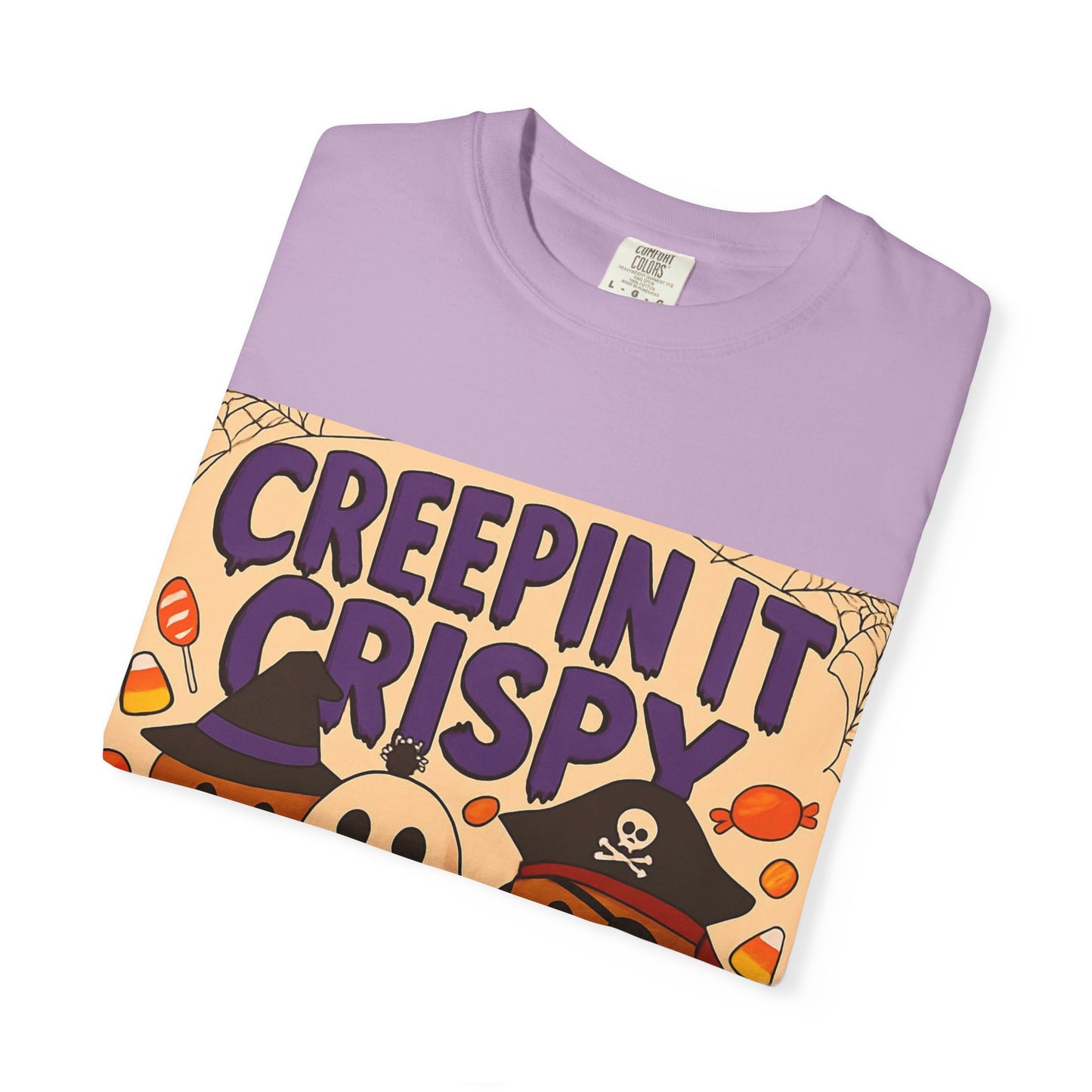 Halloween Themed T-Shirt, Creepin It Crispy T-Shirt, Unisex Shirt for Fall, Cute Halloween Tee, Festive Ghost & Candy Design