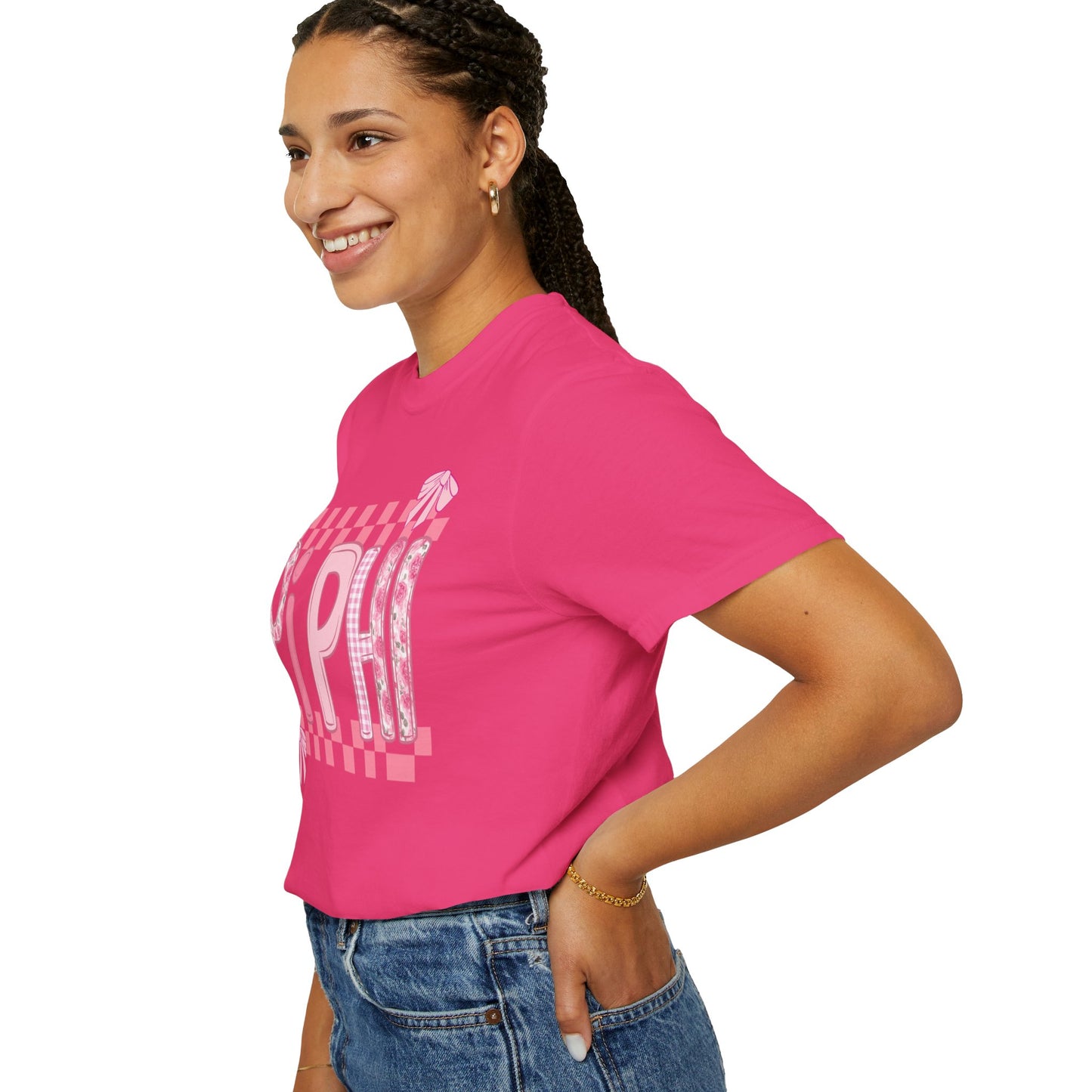Cute Garment-Dyed T-Shirt for Sorority Sisters, Pi -Checked Style, Perfect for Casual Outings, Sorority Events, Gifts