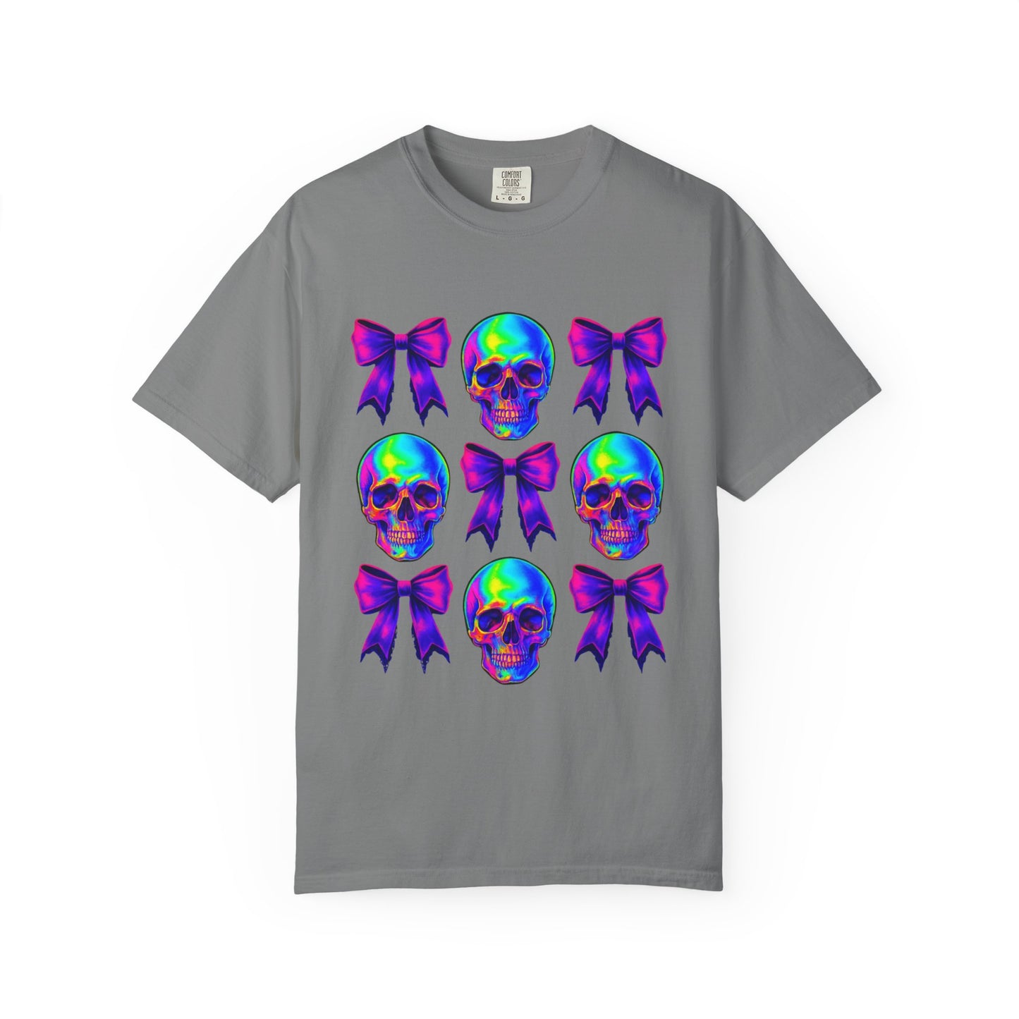 Neon Skull and Bow Unisex T-Shirt | Trendy Graphic Tee for Halloween, Festivals, Casual Wear, Gifts