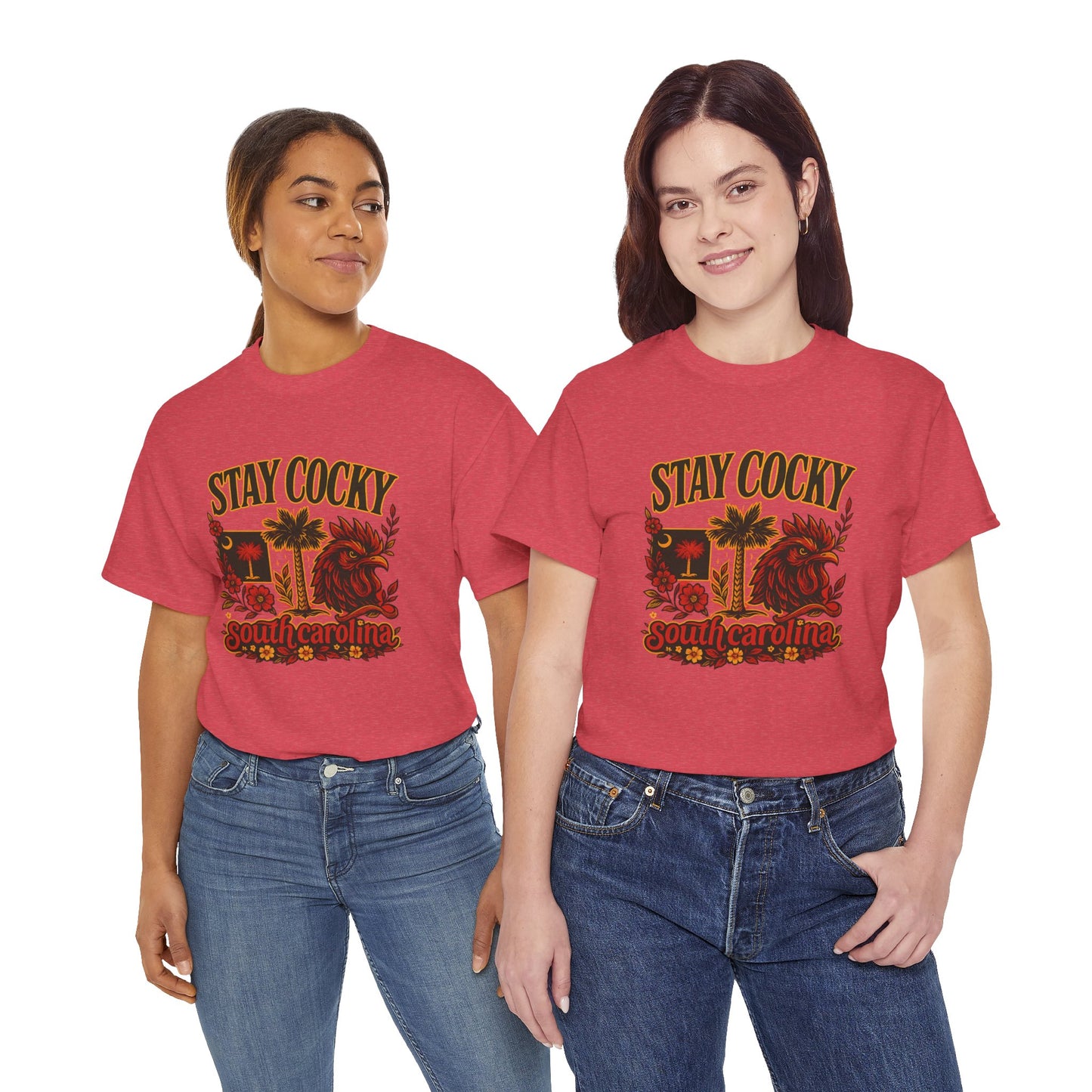 Stay Cocky Unisex Heavy Cotton Tee, Casual Graphic Tee, South Carolina Pride Shirt, Fun Vacation Wear, Perfect Gift for Gamecocks Fans