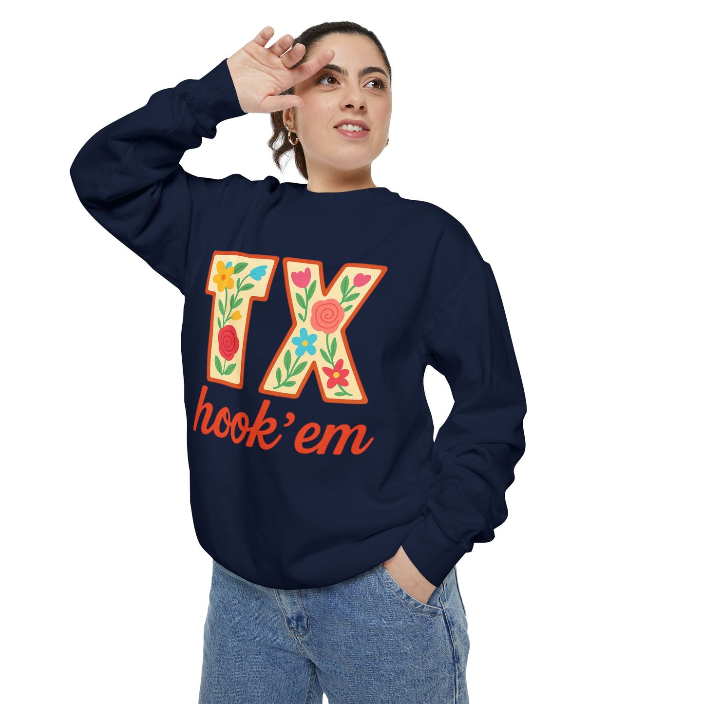 Texas Floral Sweatshirt, Unisex Garment-Dyed Sweatshirt, Cozy Casual Wear, Perfect for Game Day, Floral TX Hook 'Em Design, Stylish [...]