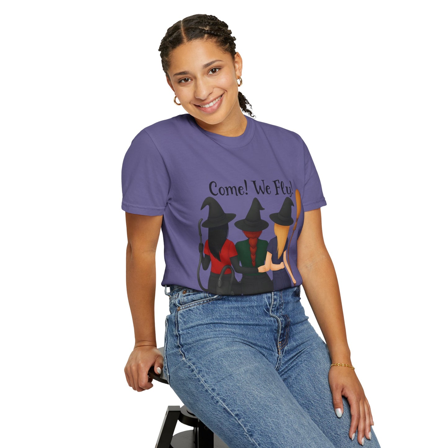 Witchy Halloween T-shirt - Come We Fly Unisex Garment-Dyed Tee