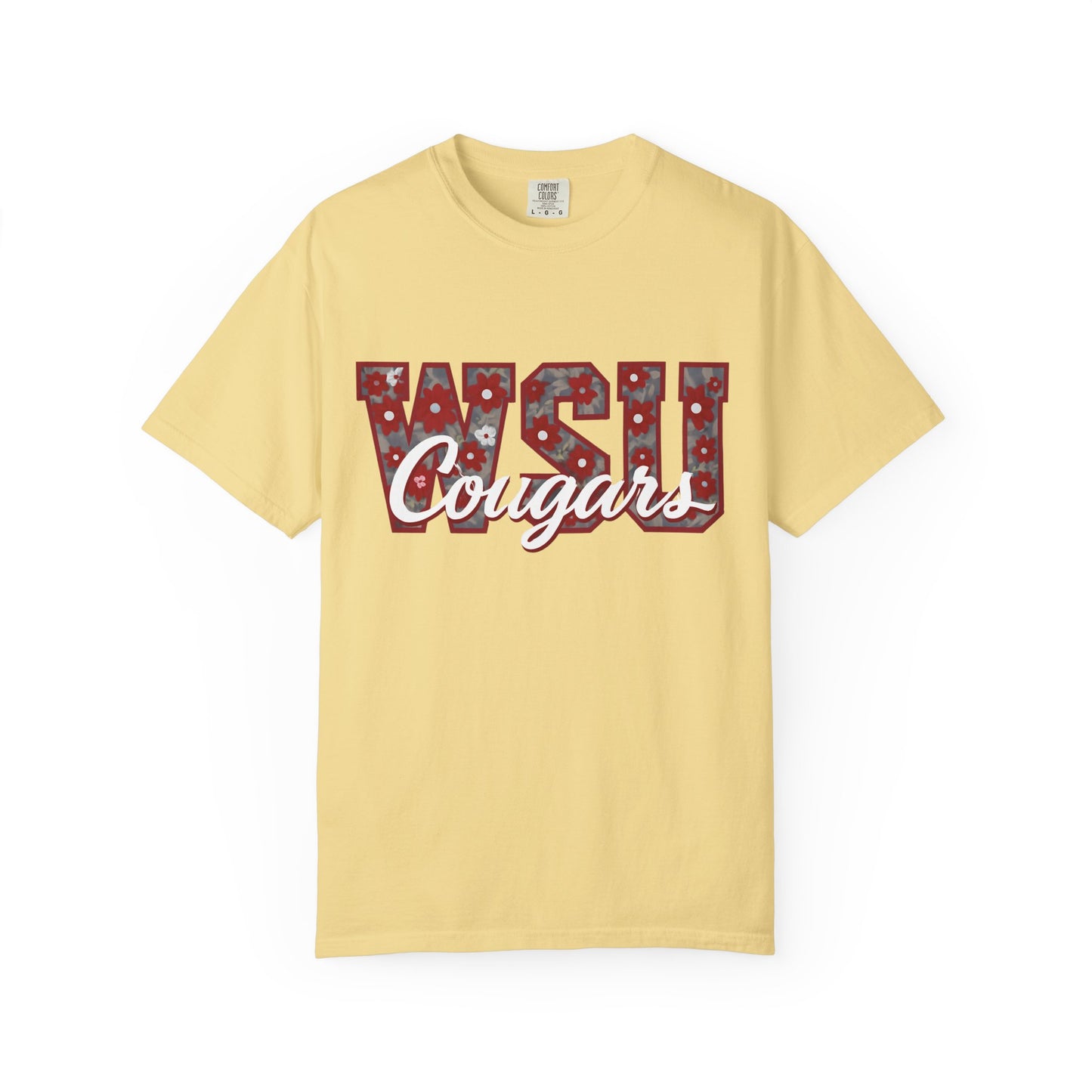 Garment-Dyed T-Shirt with WSU Cougars Design, Casual Wear, College Apparel, Sports Fan Gear, Comfortable Lifestyle Top, WSU Cougars