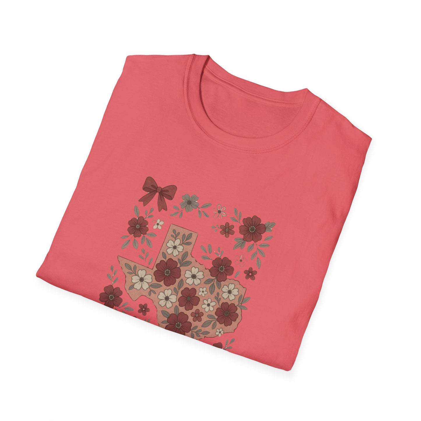 Texas Floral Unisex Softstyle T-Shirt, Vintage Texas Tee, Texas Pride Shirt, Casual Wear, Gift for Texas Lovers, Holiday T-Shirt