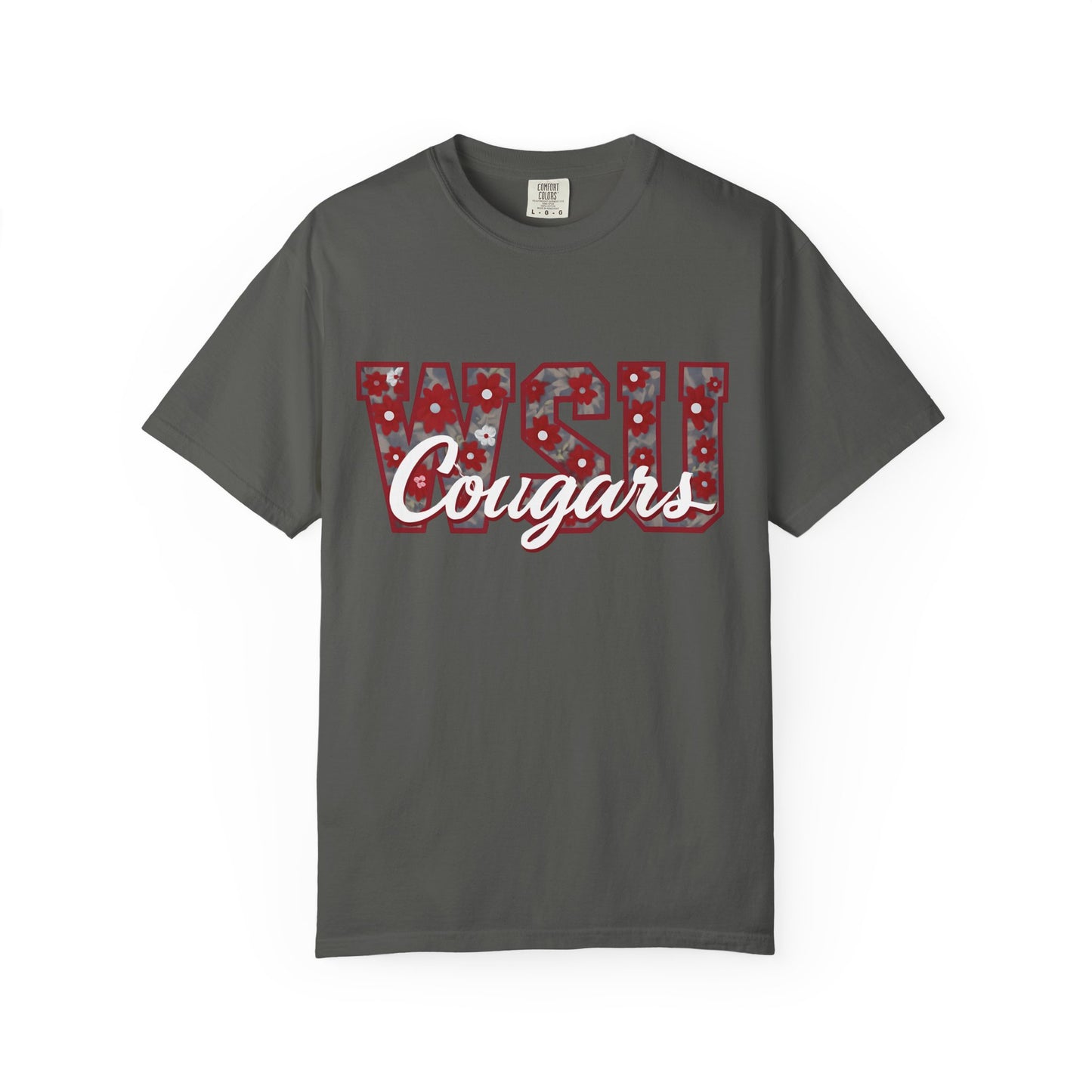 Garment-Dyed T-Shirt with WSU Cougars Design, Casual Wear, College Apparel, Sports Fan Gear, Comfortable Lifestyle Top, WSU Cougars