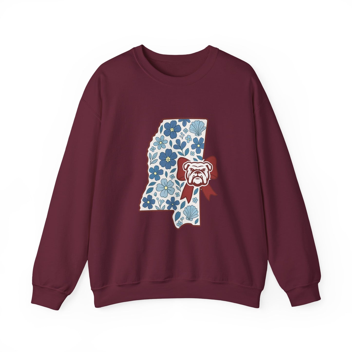Mississippi Flower Bulldog Crewneck Sweatshirt, Cozy Sweatshirt for Fall, Gift for Dog Lovers, College Apparel, Casual Fashion