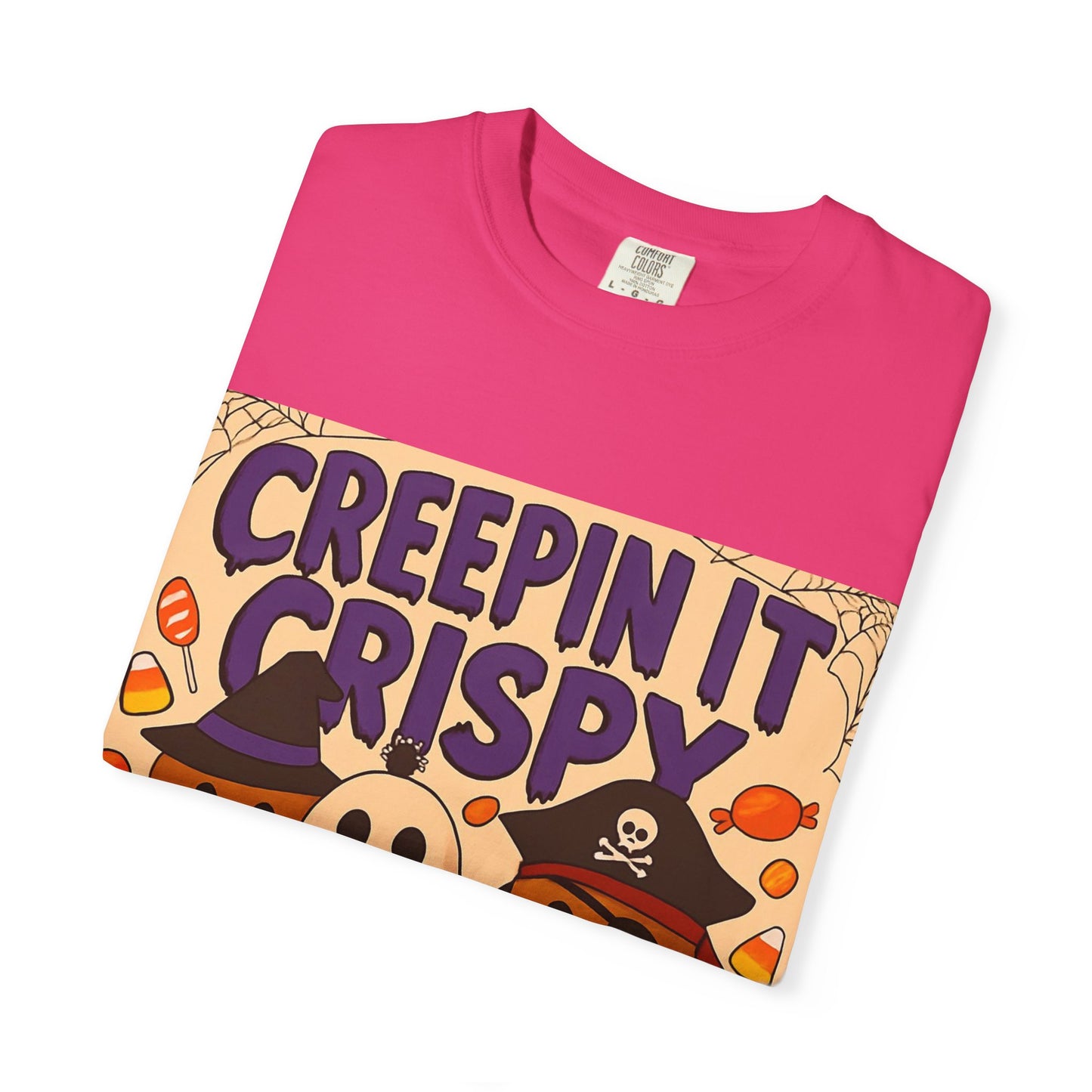 Halloween Themed T-Shirt, Creepin It Crispy T-Shirt, Unisex Shirt for Fall, Cute Halloween Tee, Festive Ghost & Candy Design