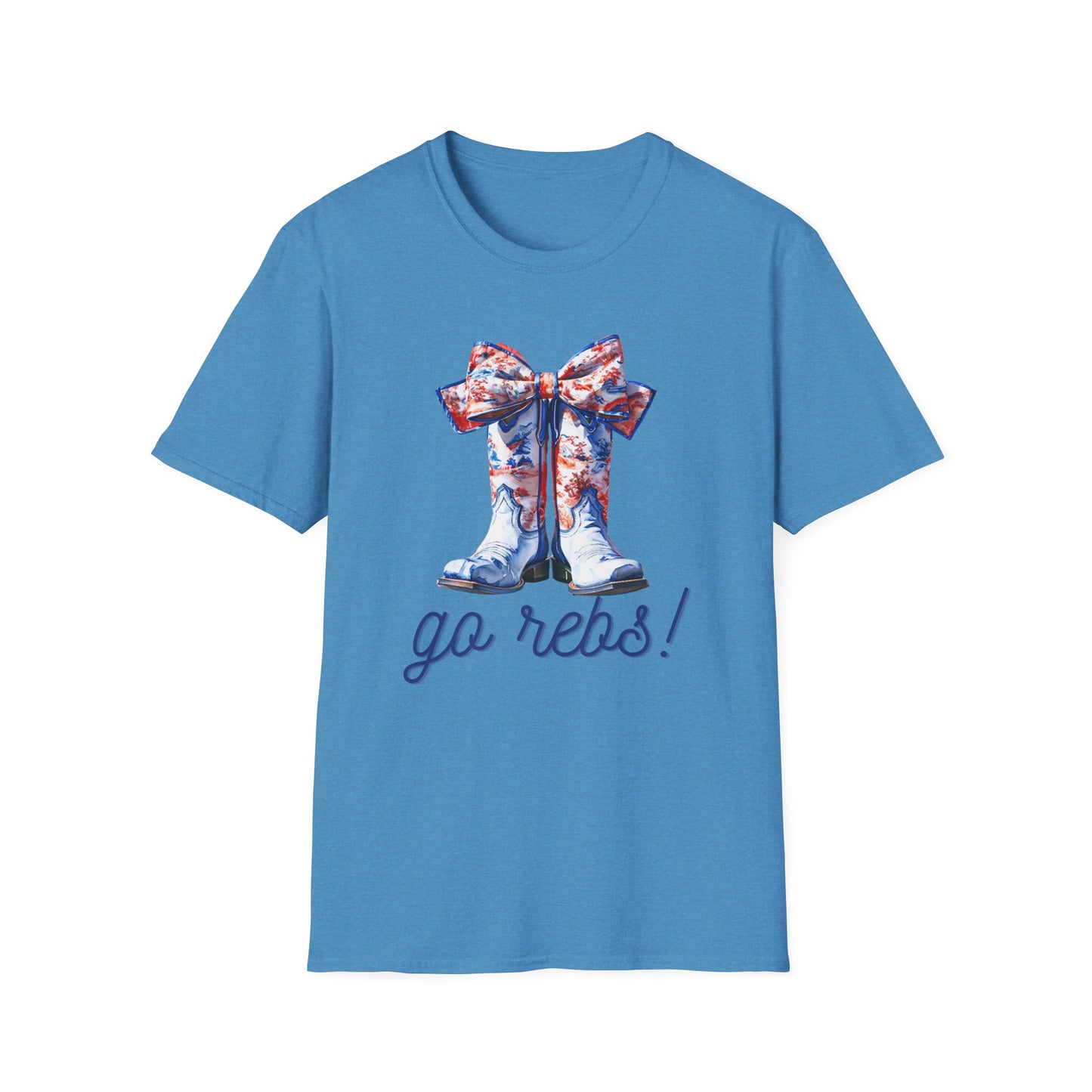 , go Rebs  Cheerful Unisex Softstyle T-Shirt with Bow Design | Gift for Sports Fans, Casual Wear, Team Spirit, Game Day Shirt, Cheerleading Top