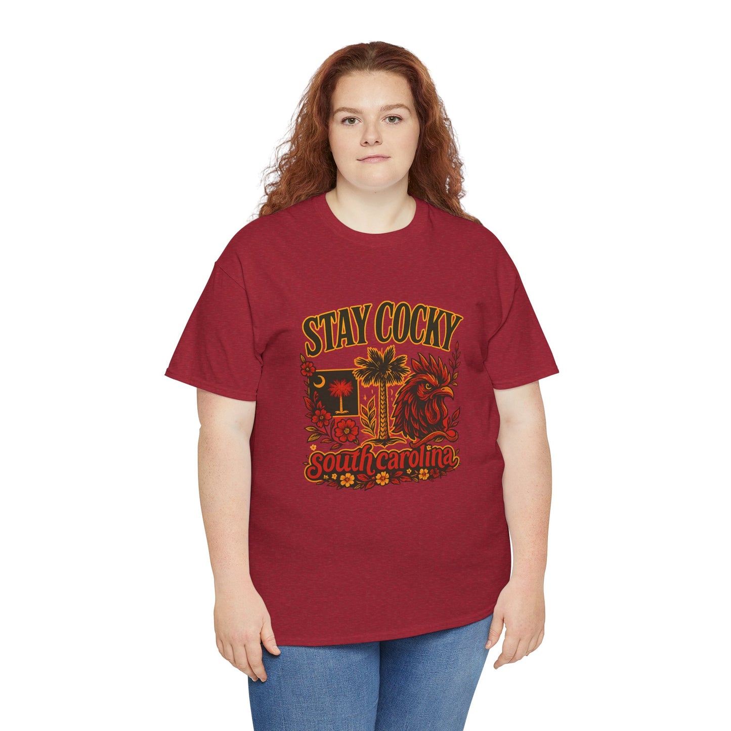 Stay Cocky Unisex Heavy Cotton Tee, Casual Graphic Tee, South Carolina Pride Shirt, Fun Vacation Wear, Perfect Gift for Gamecocks Fans