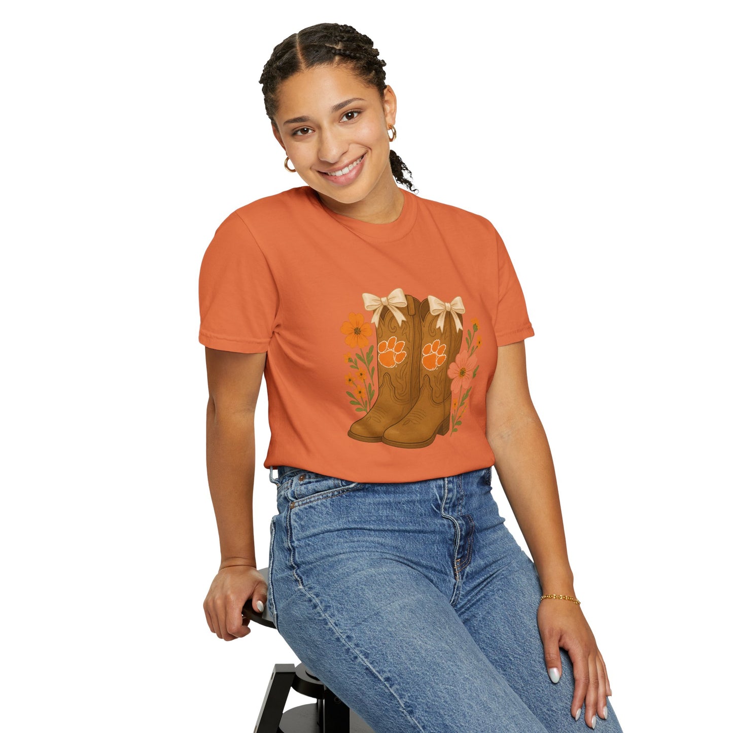 Cowgirl Boots Floral T-Shirt, Go Tigers Game Day, Comfort Colors