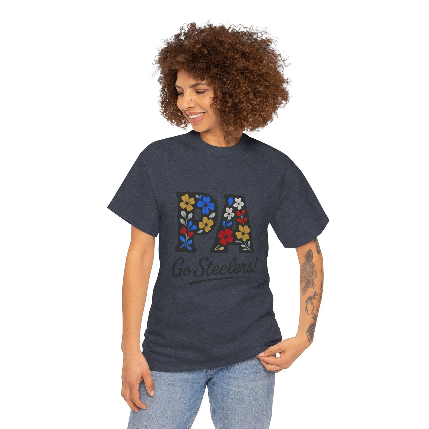 Sports Fan Tee - Floral PA Go Steelers Unisex Heavy Cotton Tee